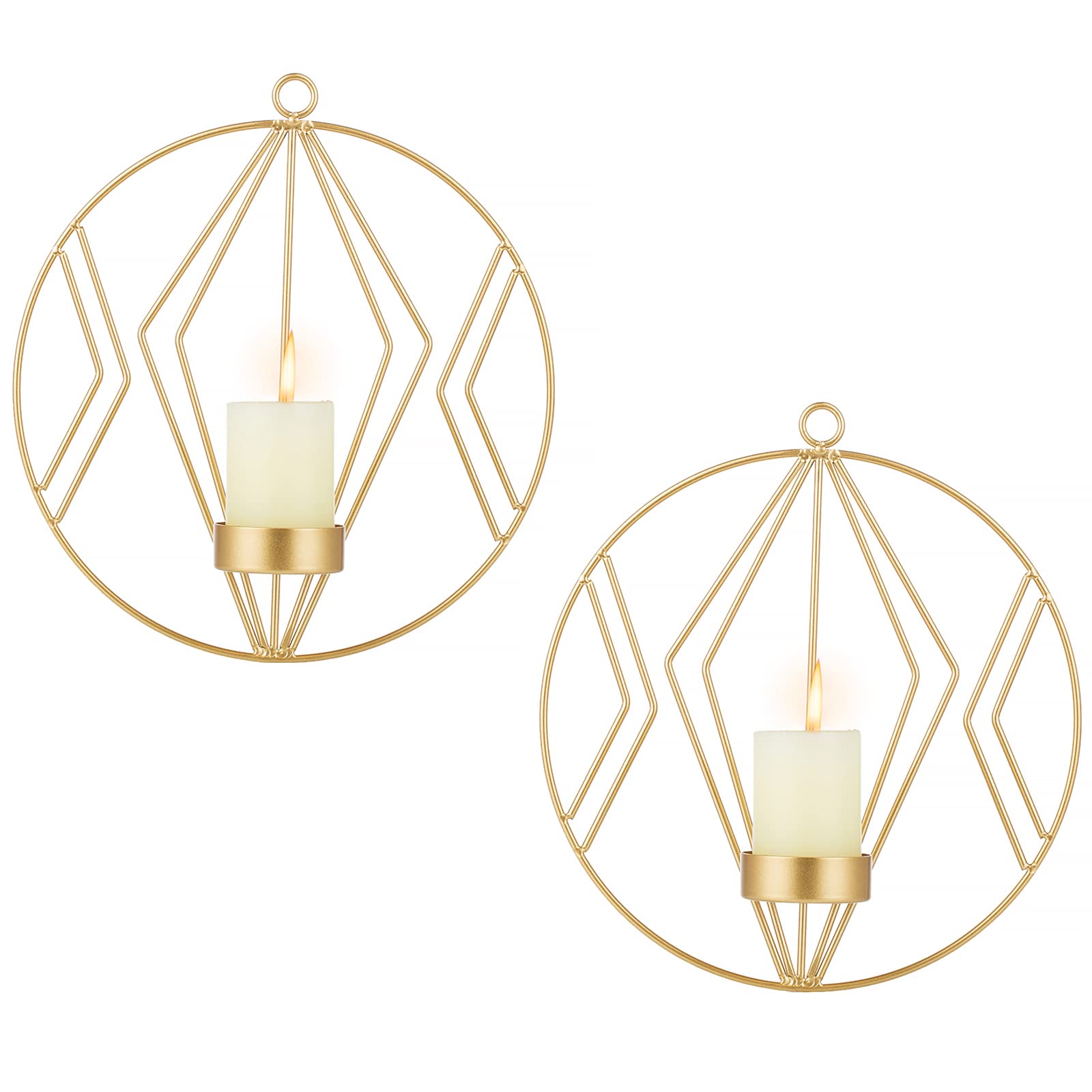 Sziqiqi Gold Wall Candle Sconce for Small Pillar Candle, Set of 2 Metal Tealight Holders Wall Decorations for Living Room Bedroom, Ideal Gift for Wedding Bedroom Decor
