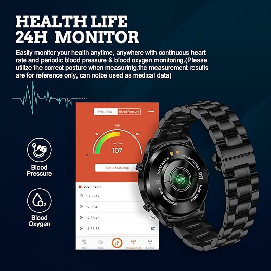 FILIEKEU Smartwatch – Sleek Stainless Steel Design, Bluetooth Calling, Fitness Tracker