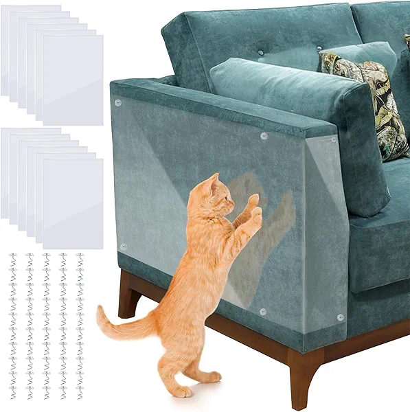 Anti Cat Scratch Furniture Protector - 12 Pack, mdzysj Clear Couch Protector from Cat Claws, Couch Guards for Cats, Sofa Shield Protectors from Cats Scratching. (12 Pcs +50 Pins)