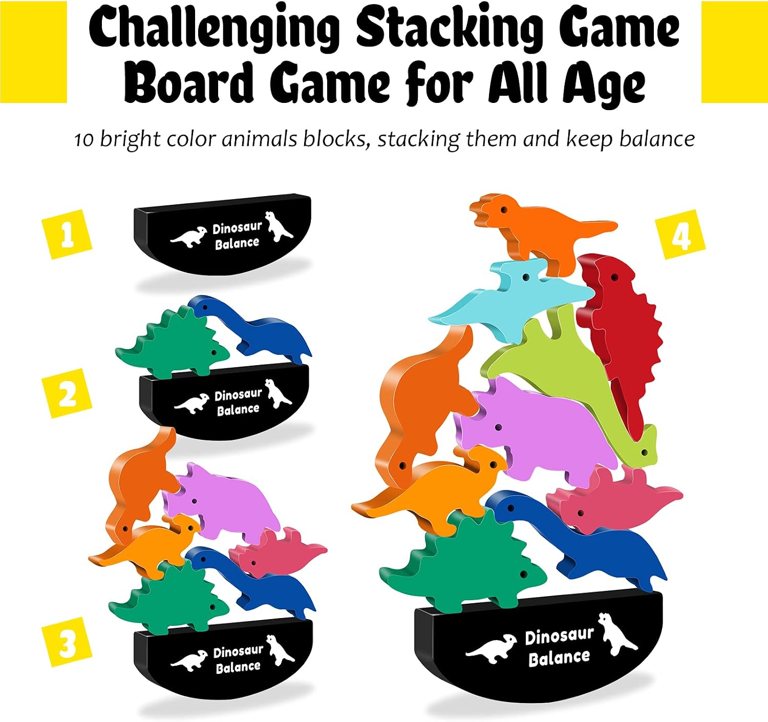 GMAOPHY Dinosaur Stacking Toy for Kids Boys Age 2 3 4 5 Years Old, Dinosaur Wooden Blocks for Concentration Motor Skills Training, Montessori Learning Toys, Christmas Birthday Gift Game for Toddler