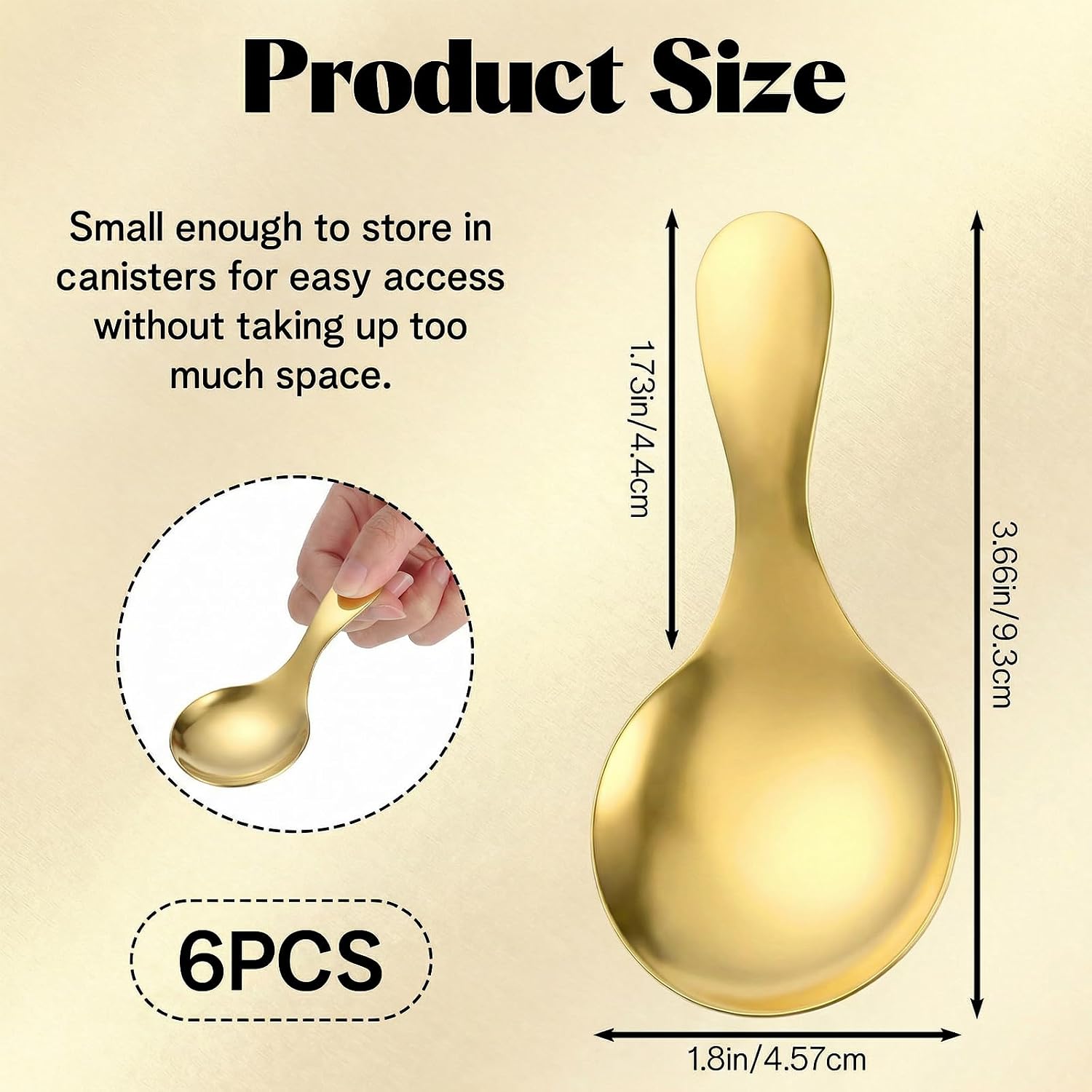 6 Pcs Gold Scoop Spoons,Stainless Steel Gold Mini Scoops