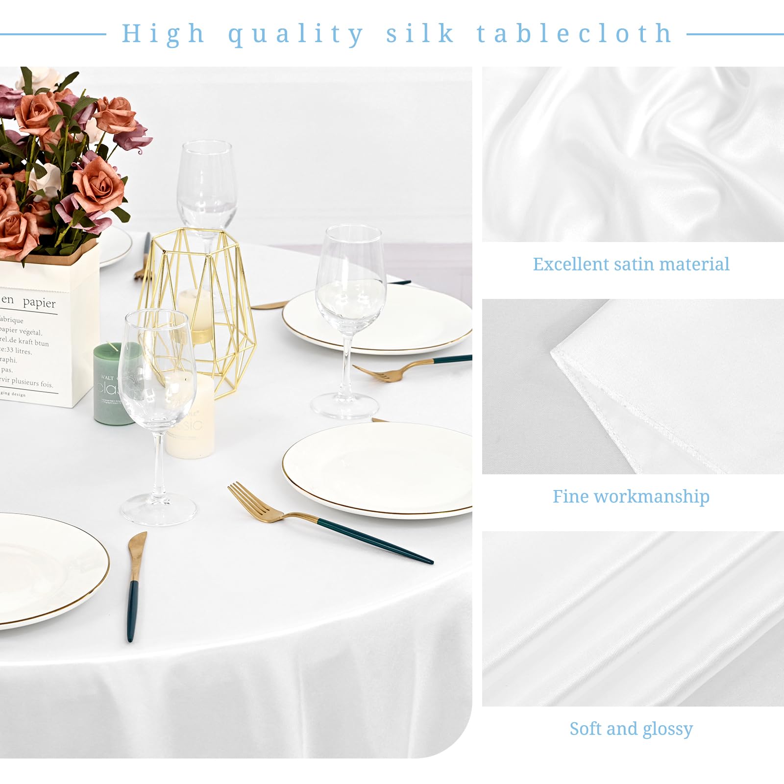Lot de 12 nappes rondes en satin blanc de 274,3 cm, résistantes aux plis et aux taches, parfaites pour les mariages, la salle à manger raffinée et les décors décontractés