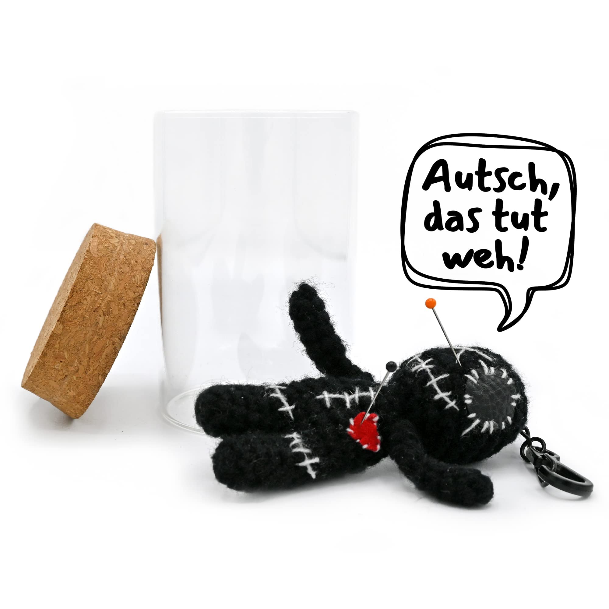 Bambolina Voodoo in Barattolo 10cm Fatta a Mano Nero Regalo Divertente