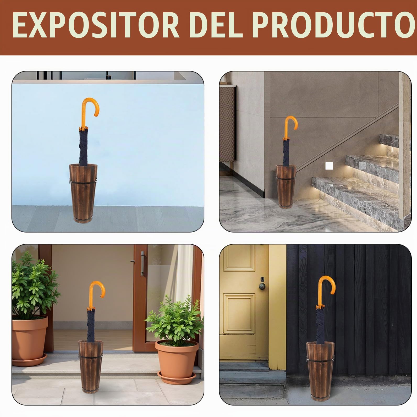 Balacoo Soporte para Paraguas De Madera Multifuncional para Almacenamiento De Paraguas Y Bastones con Diseño Compacto para Entrada del Hogar