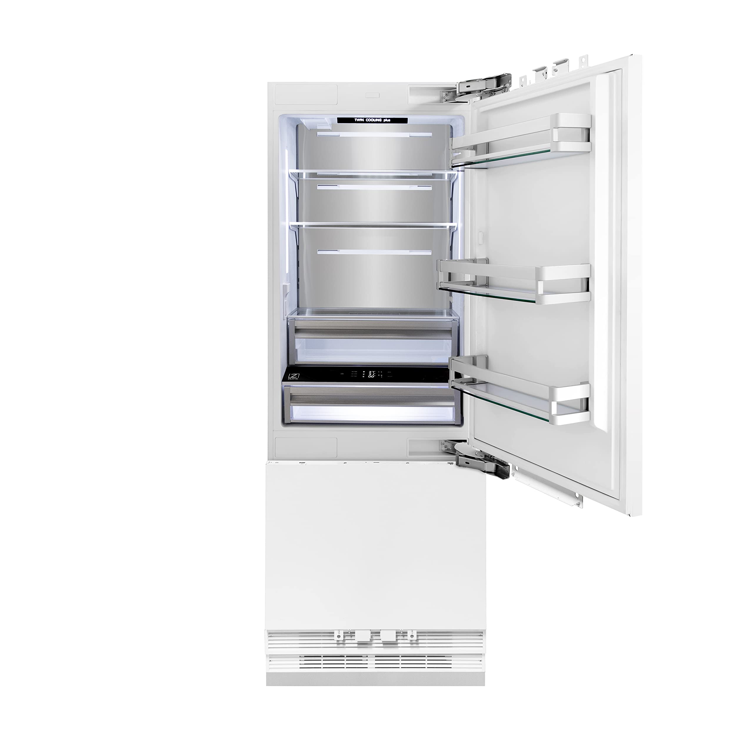 ZLINE Autograph Edition 30 Inches 16.1 Cubic Feet Panel Ready Built-In Bottom Freezer Refrigerator With Water Dispenser And Ice Maker With Champagne Bronze Accents (Rbivz-30-Cb) on Fridge.com - View 3