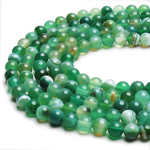 35 cuentas de ágata a rayas verdes de 0.394 pulgadas (0.394 in) cuentas de piedras preciosas naturales redondas sueltas para hacer joyas
