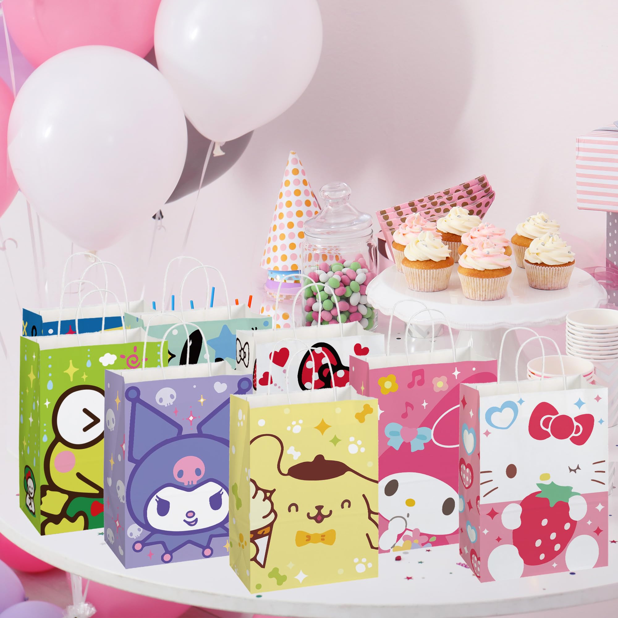 24 bolsas de regalo de fiesta, bolsas de regalo de fiesta, suministros de fiesta de cumpleaños, bolsas de regalo de papel kraft con asas, bolsas de regalo de fiesta para decoración de cumpleaños de