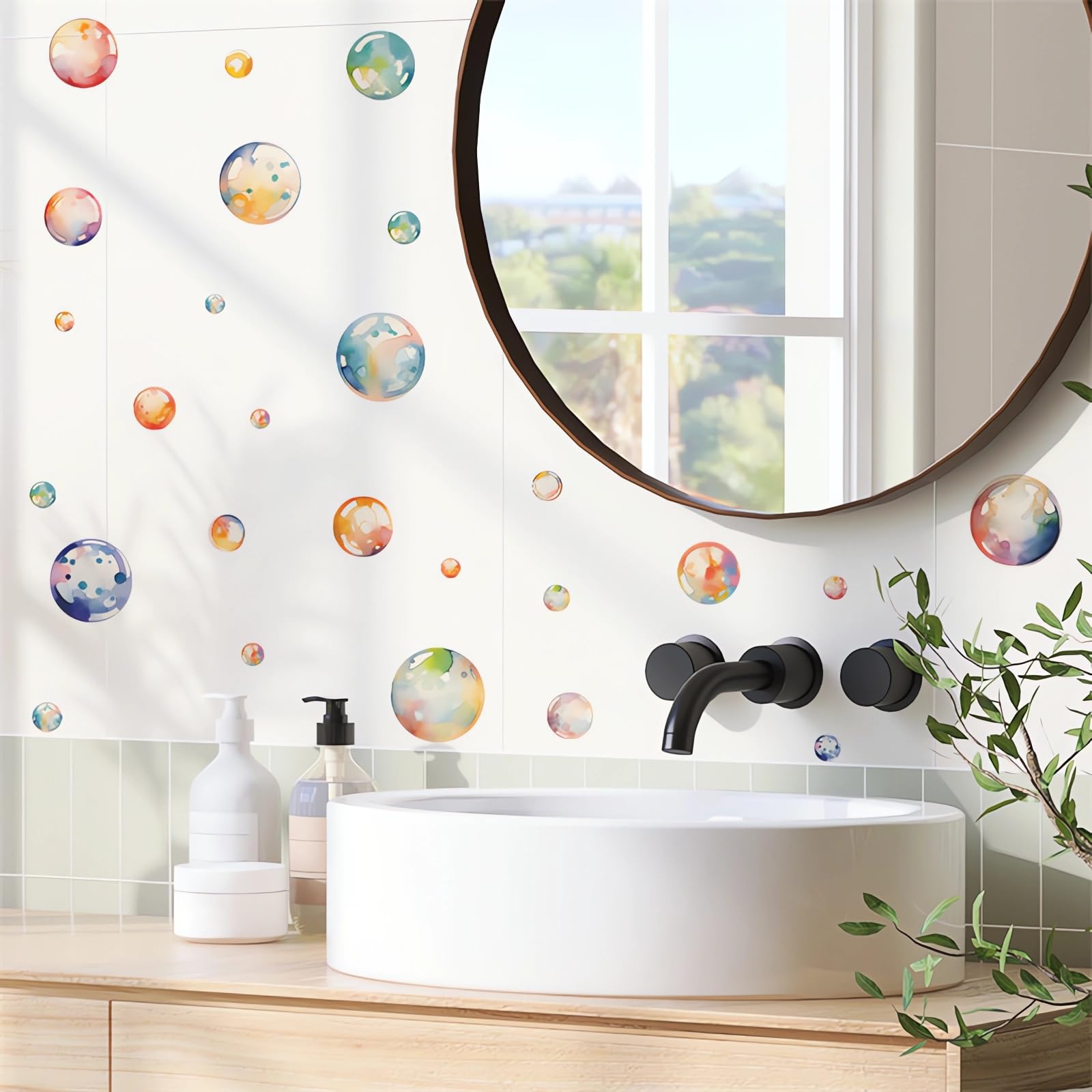 Sacinora Colorful Bubbles Wall Decals 6 Sheets 72 Pcs Light Pink ...
