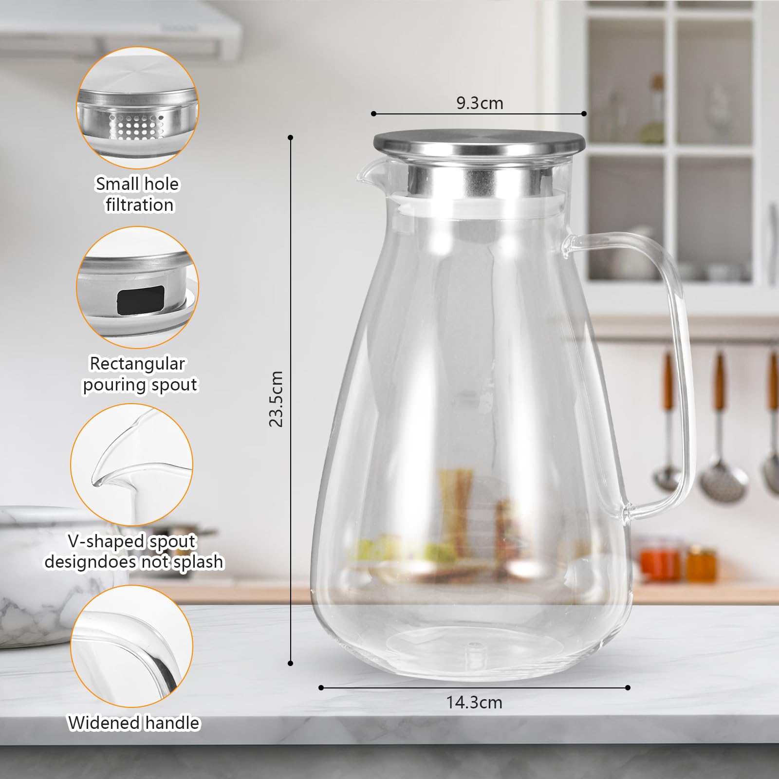 Caraffa in vetro da 2,2 litri, bollitore trasparente impermeabile con coperchio in acciaio inossidabile, bollitore sigillato e a prova di perdite, adatto per tè freddo, tè caldo, succo
