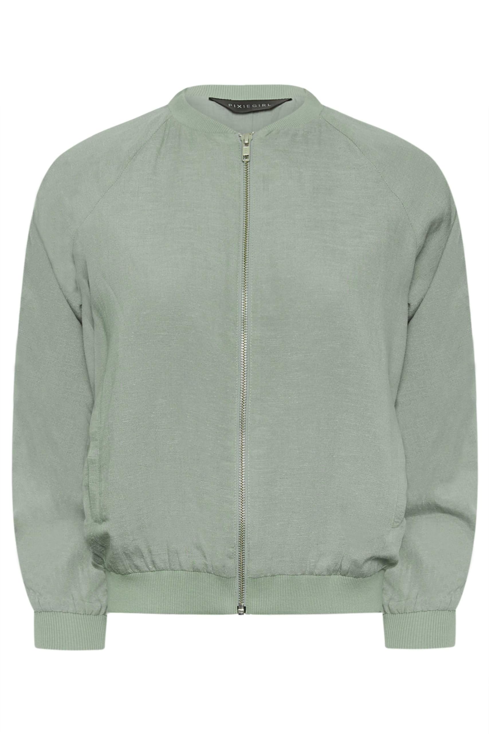Pixiegirl Women's Green Petite Sage Linen Bomber Jacket Size 10