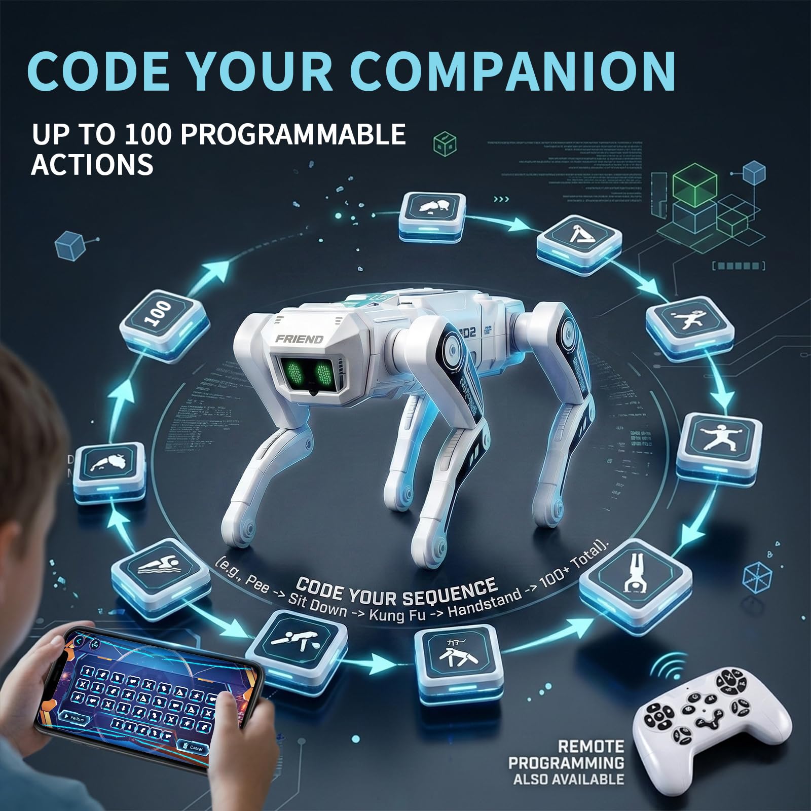 TOPMVP Smart Robot Dog Toy - APP & Remote & G-Sensor Control, RC Dog Programmable Interactive Robotic Pets, RC Stunt Music Dancing Story 30+ Functions Robot Toys for Kids Boys Ages 6+ 1