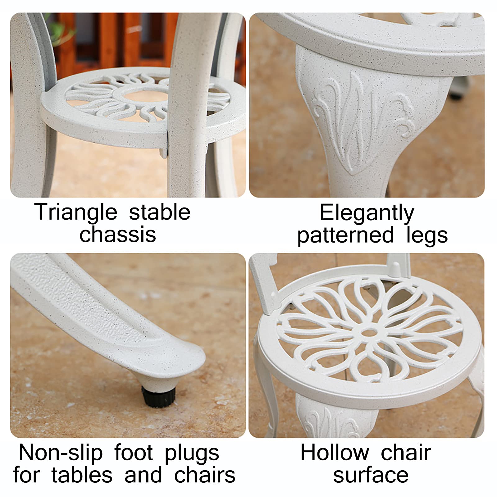 Set da bistrot in Alluminio pressofuso Resistente alle intemperie, 3 Pezzi, con Foro per ombrellone, Set di mobili da Giardino con Piedini Antiscivolo Regolabili, Tavolo e sedie da Giardino