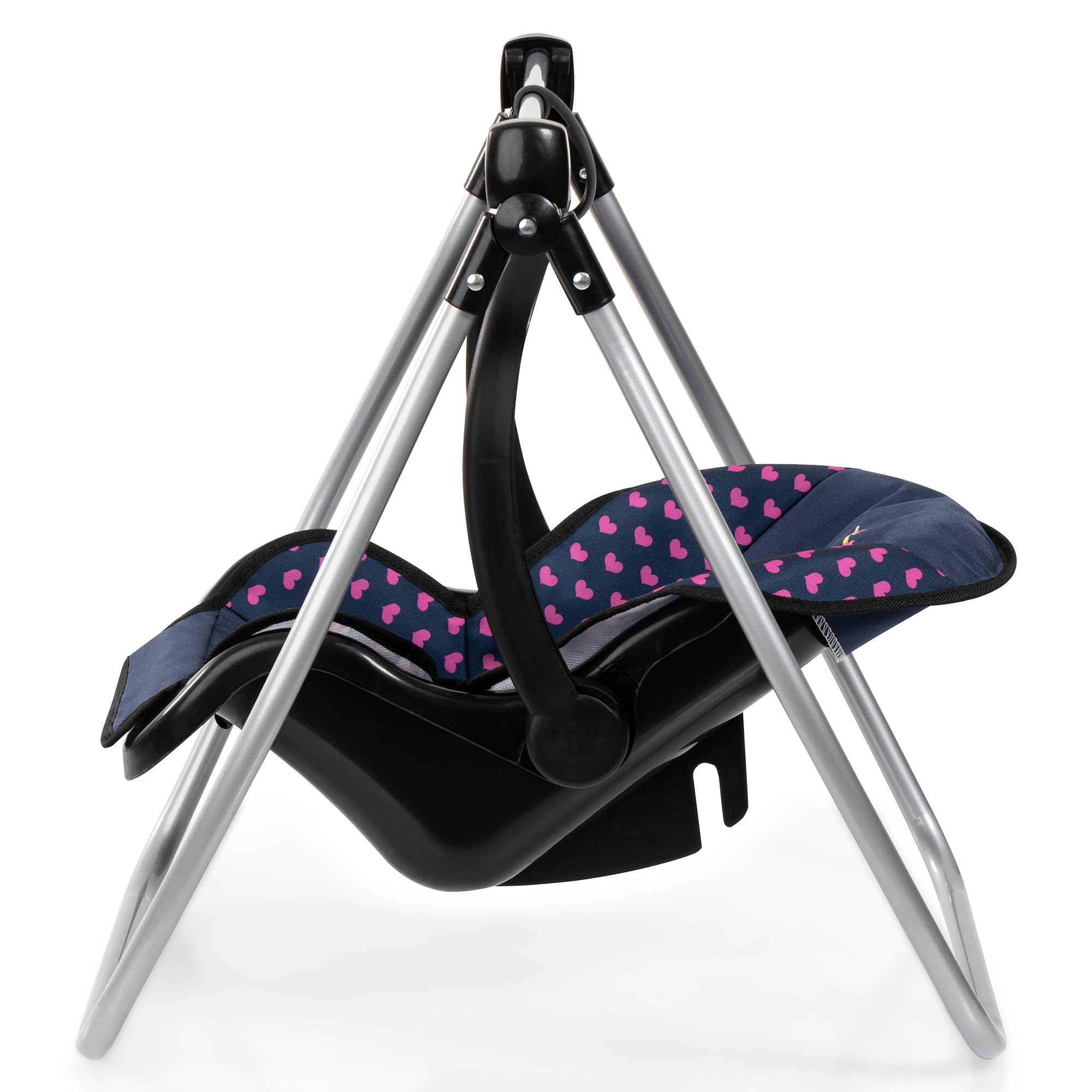 Bayer Design Dolls: 11 Piece Stroller Set - Navy, Pink, Hearts, Unicorn - Swing, Bag, Changing Mat, Feeding Accessories for Dolls, Kids Toy, Ages 3+