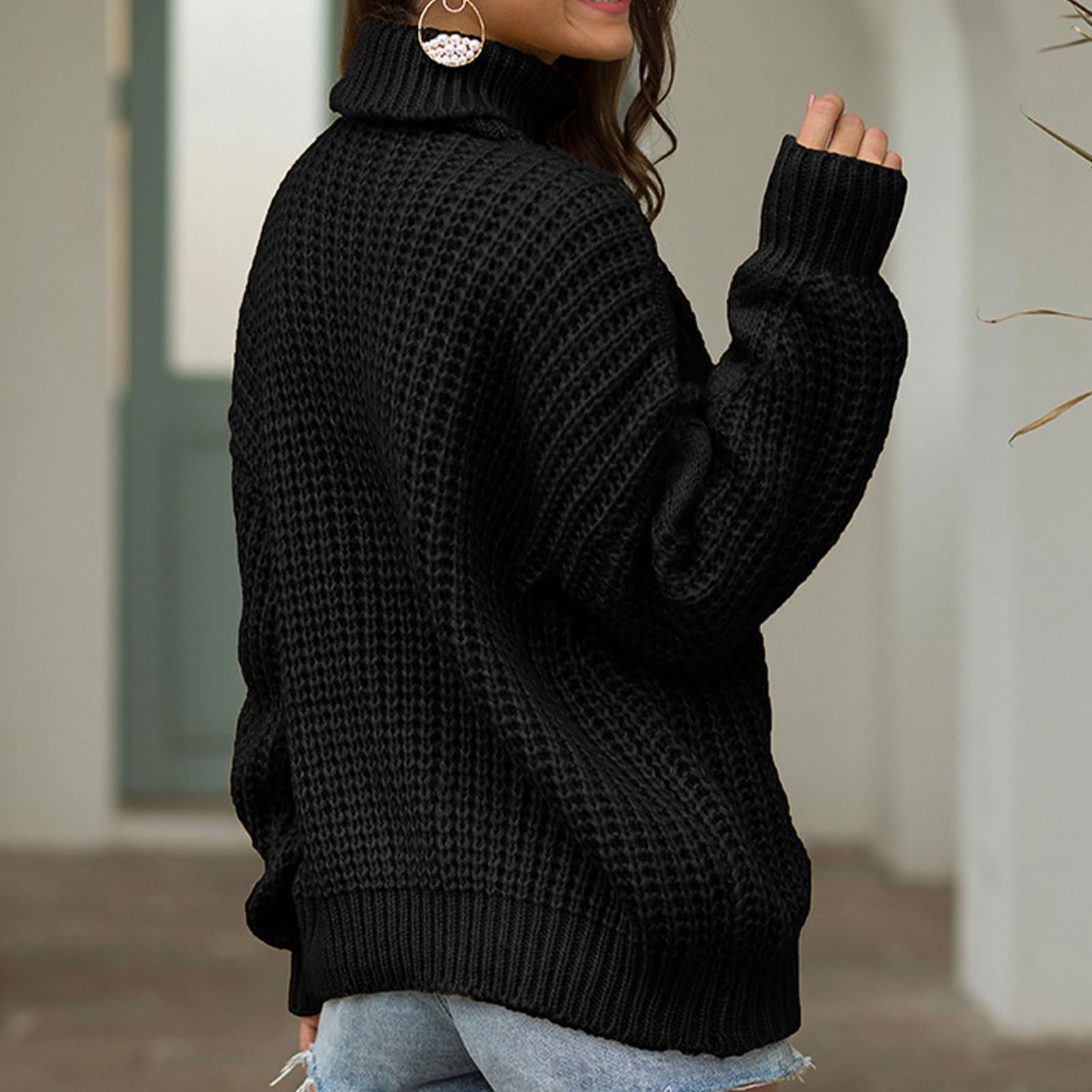 Maglione Dolcevita in Maglia a Trecce da Donna, Morbido Pullover a Collo Alto, Top Invernale Ampio a Maniche Lunghe