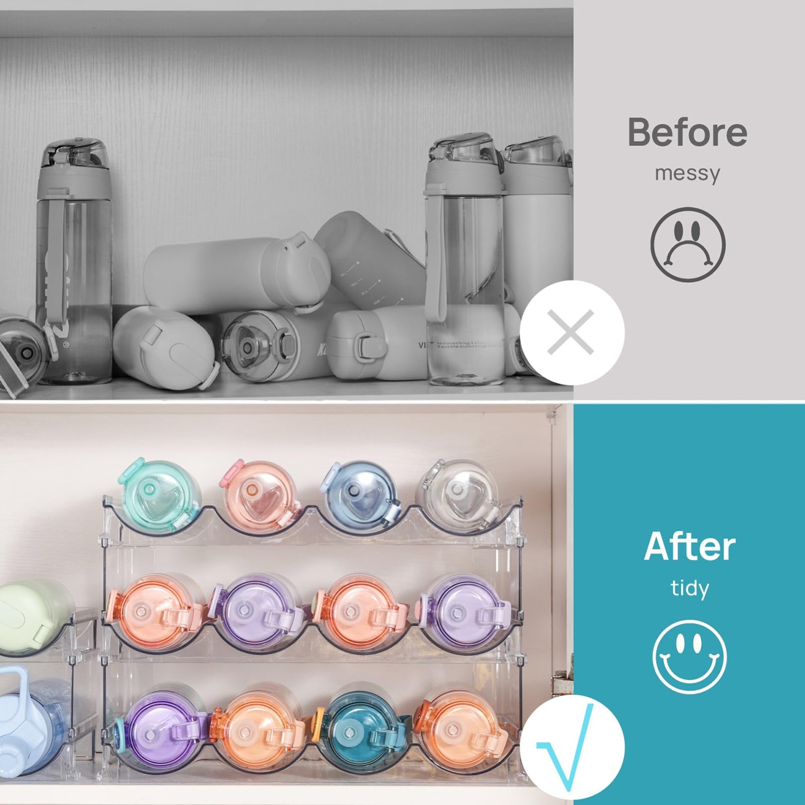 Portabottiglie In Plastica Impilabile Frigorifero, Armadio, Portabottiglie Di Vino, Organizer Per Bottiglie D'acqua, Scaffale Per Bottiglie Di Acqua E Altre Bevande Impilabile 3 layer