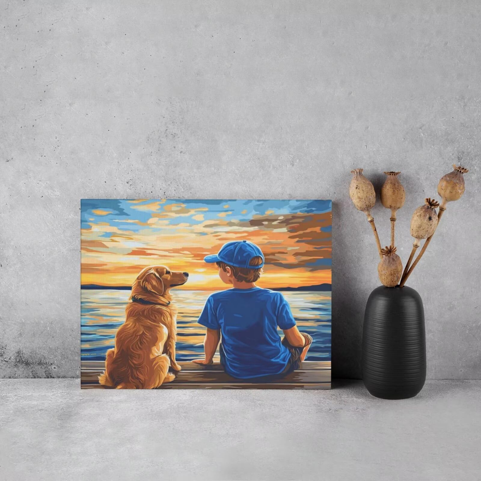Malen nach Zahlen für Erwachsene, Motiv: Hund, Malen nach Zahlen für Anfänger, Acryl-Peinture a Numero mit 6 Pinseln, DIY-Ölgemälde, Kunst-Bastelsets für Wanddekoration – (90 x 60 cm, rahmenlos) MK355