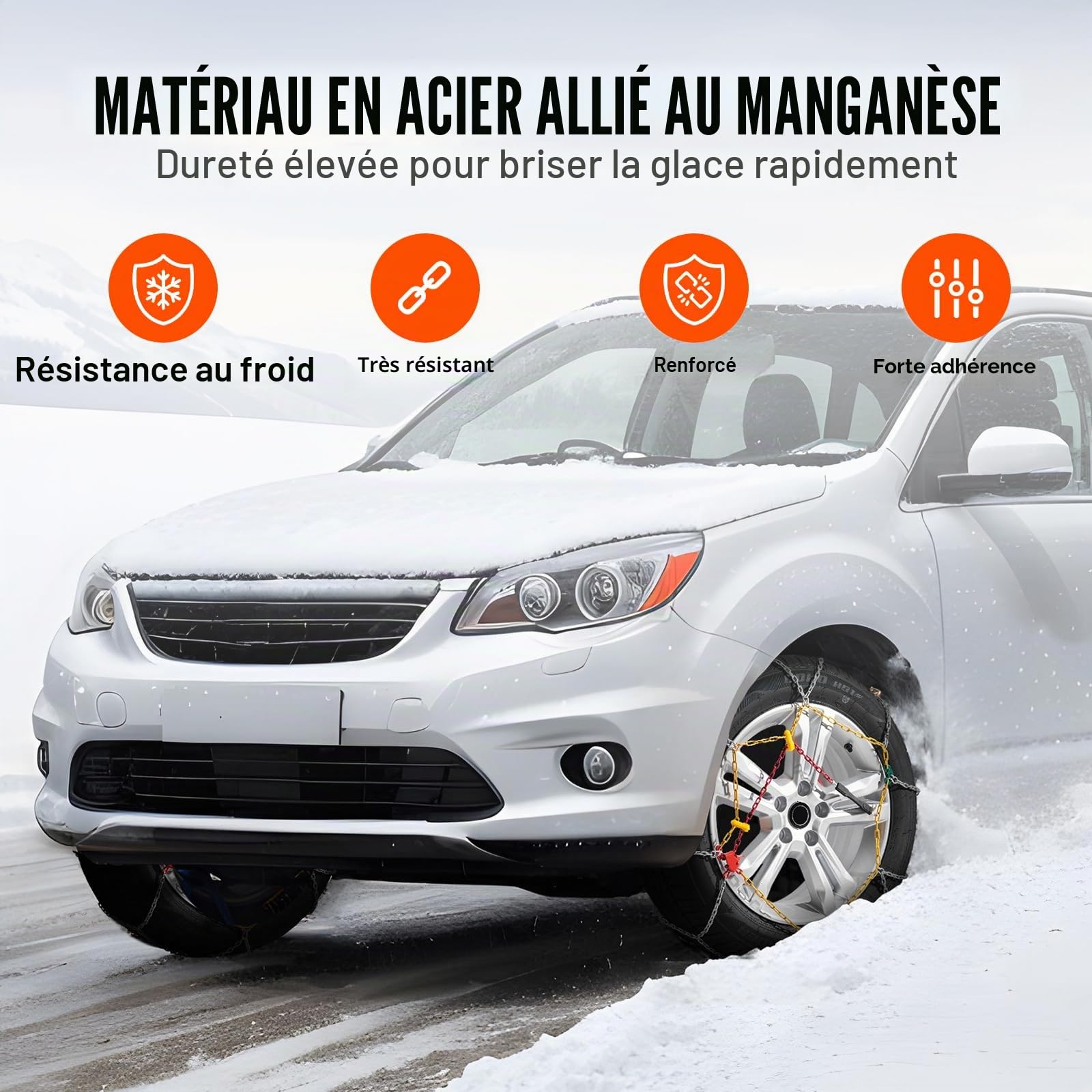 VEVOR Chaînes à Neige en Acier Allié au Manganèse, Chaînes de Pneus Antidérapantes, Compatible avec Pneu 225/70-15, 235/60-16, 235/50-18, 245/45-18, 245/45-17, pour Voitures, Camions SUV, Pickup