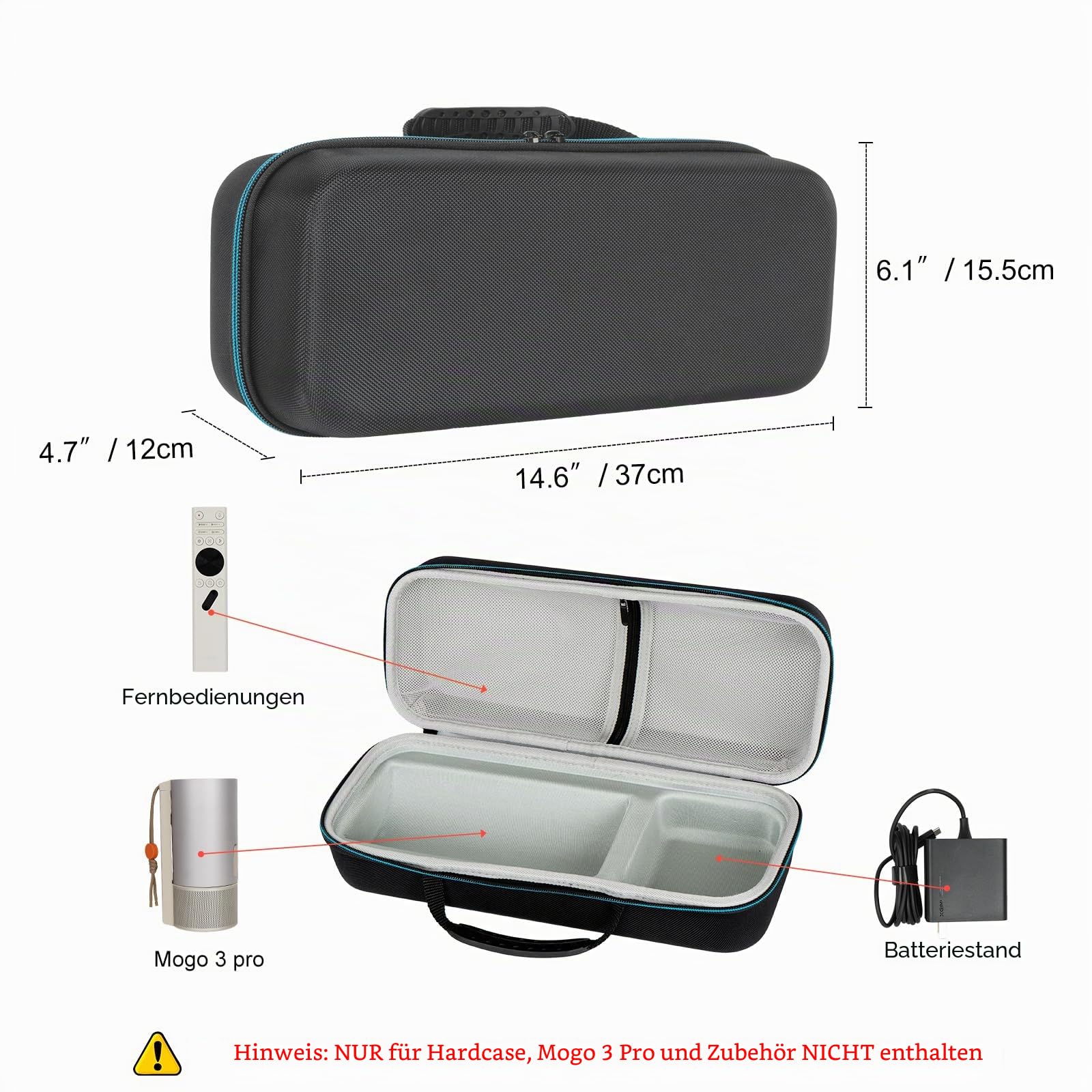 XINGFUDAO Harte Tragetasche für XGIMI MoGo 3 Pro 1080P Projektor, Unterstützt die Aufbewahrung von Ladegeräten, Fernbedienungen und Zubehör, wasserdichte Tasche für Tragbaren Projektor, Schwarz