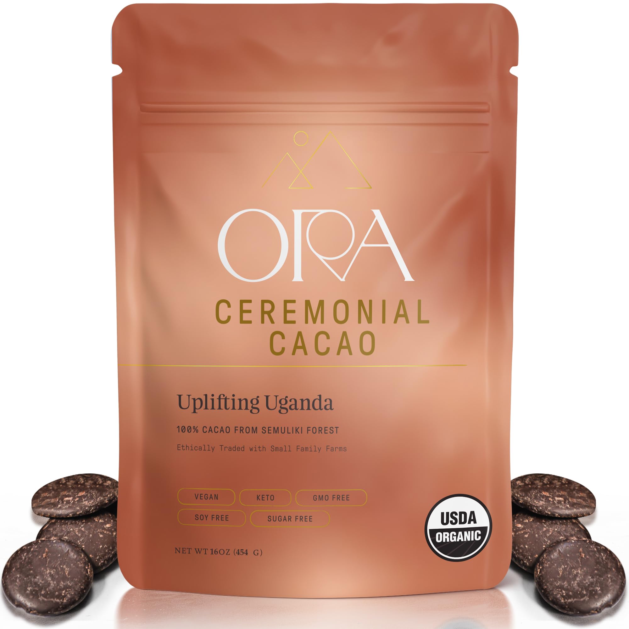 ORA Ceremonial Cacao - Uplifting Uganda - Organic 100% Cacao - Ethical - Regenerative - High Flavanol - Coffee Alternative - Better Energy - Heavy