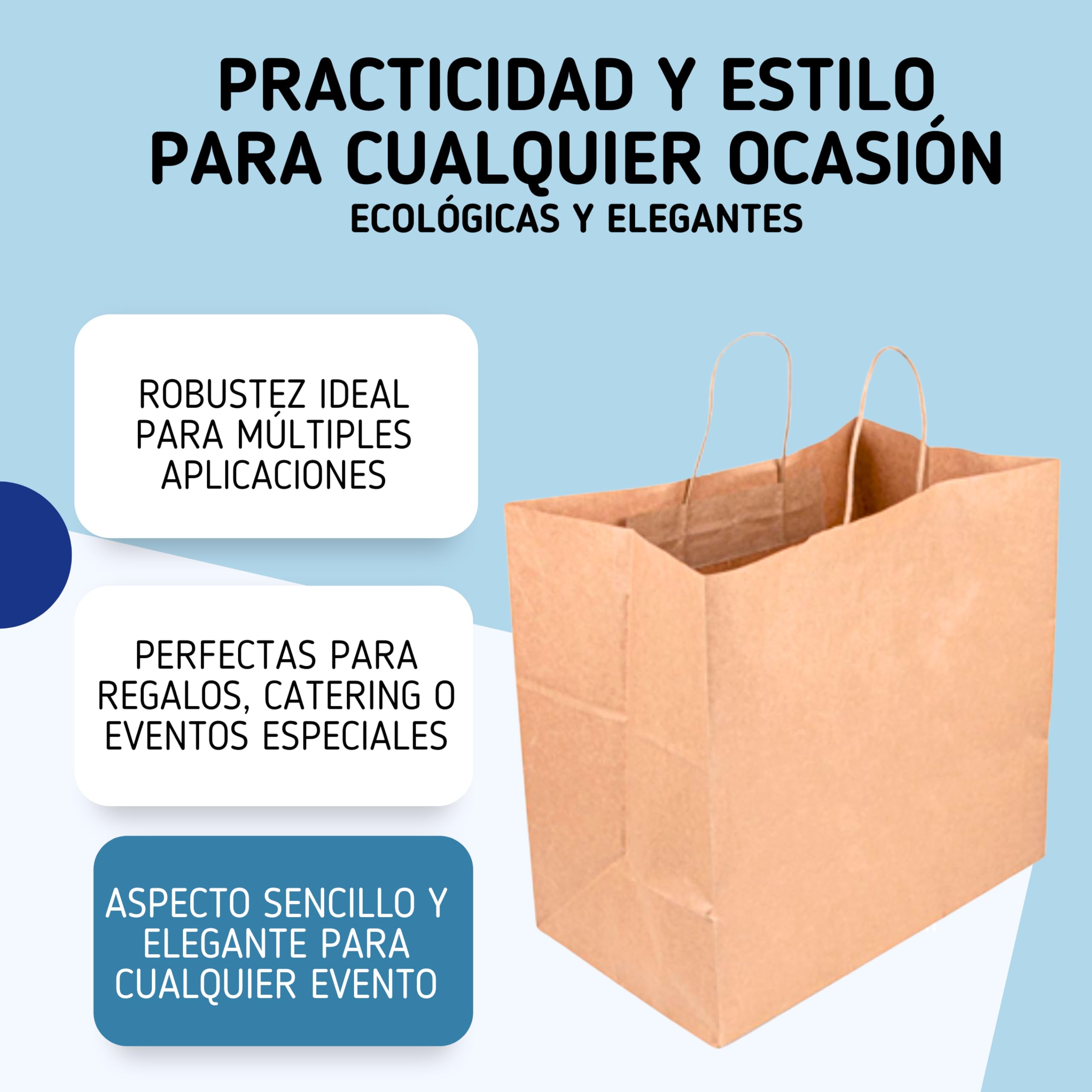 SANJOMA 250 Bolsas Catering Con Asas | Bolsas De Papel Kraft Natural | Biodegradables, Recicladas Y Reutilizables | Bolsas Con Asas Tamaño 18+21x28,5 Cm, Gramaje 90 G/M2 | Bolsas Papel Kraft Pequeñas