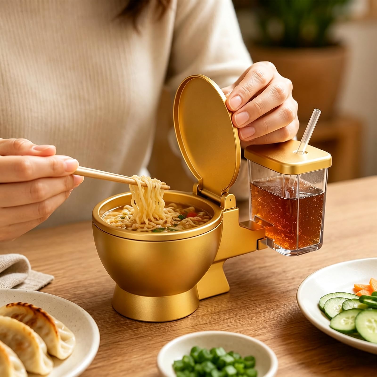 Set Ciotola Per Ramen E Bevanda Forma Di Wc,Originale Tazza Zuppa Noodles | Con Cannuccia Integrata,Robusta,Una Simpatica Soluzione 2-In-1 Un Regalo Unico Tutti Gli Amanti Del Cibo,Ideale Zuppe