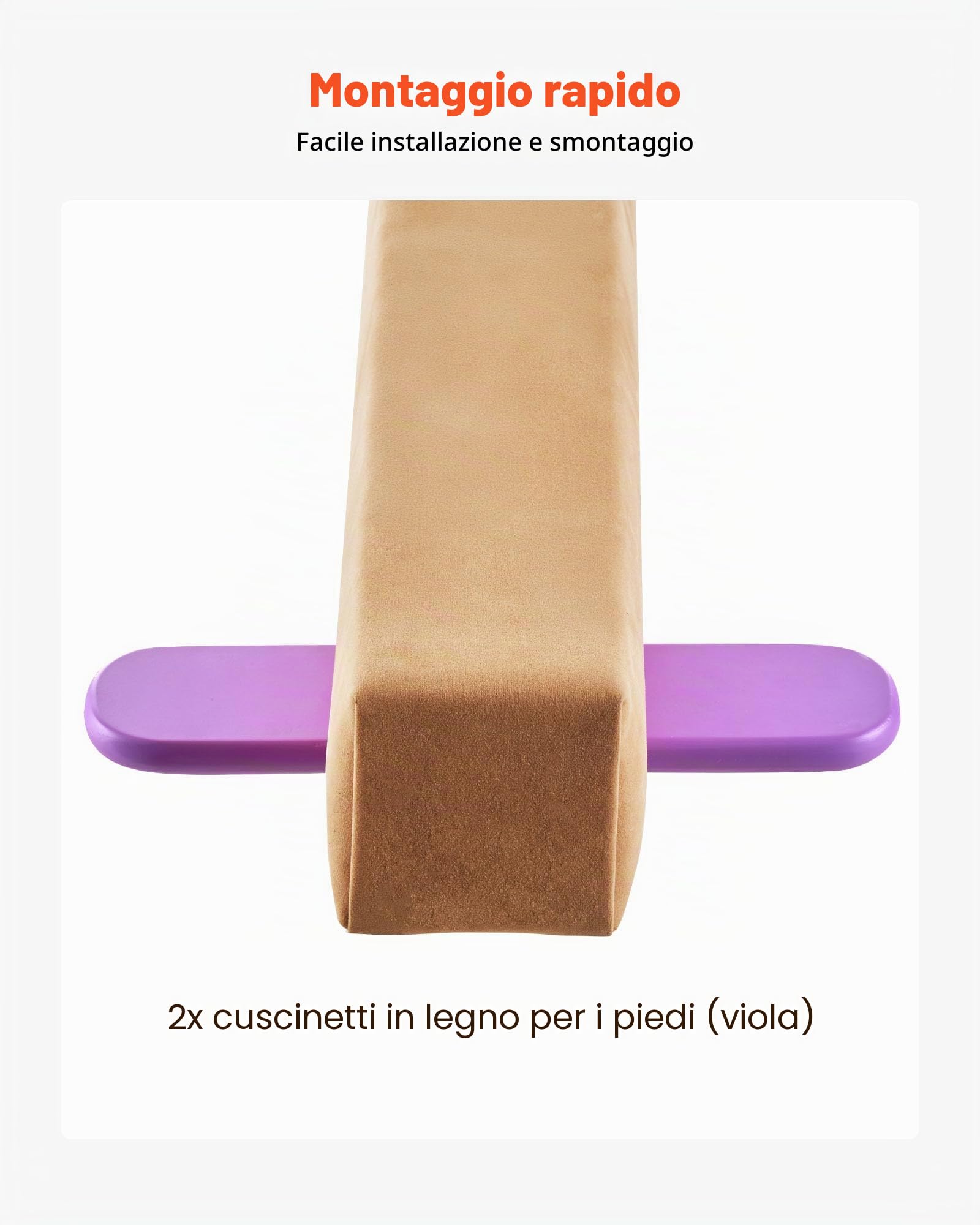 VEVOR Trave di equilibrio per bambini, 2,4 m, supporto stabile da ginnastica da 90,7 a 158,8 kg, con tappetino antiscivolo, attrezzatura per allenamento ginnastica con anima in legno/EVA, con fondo