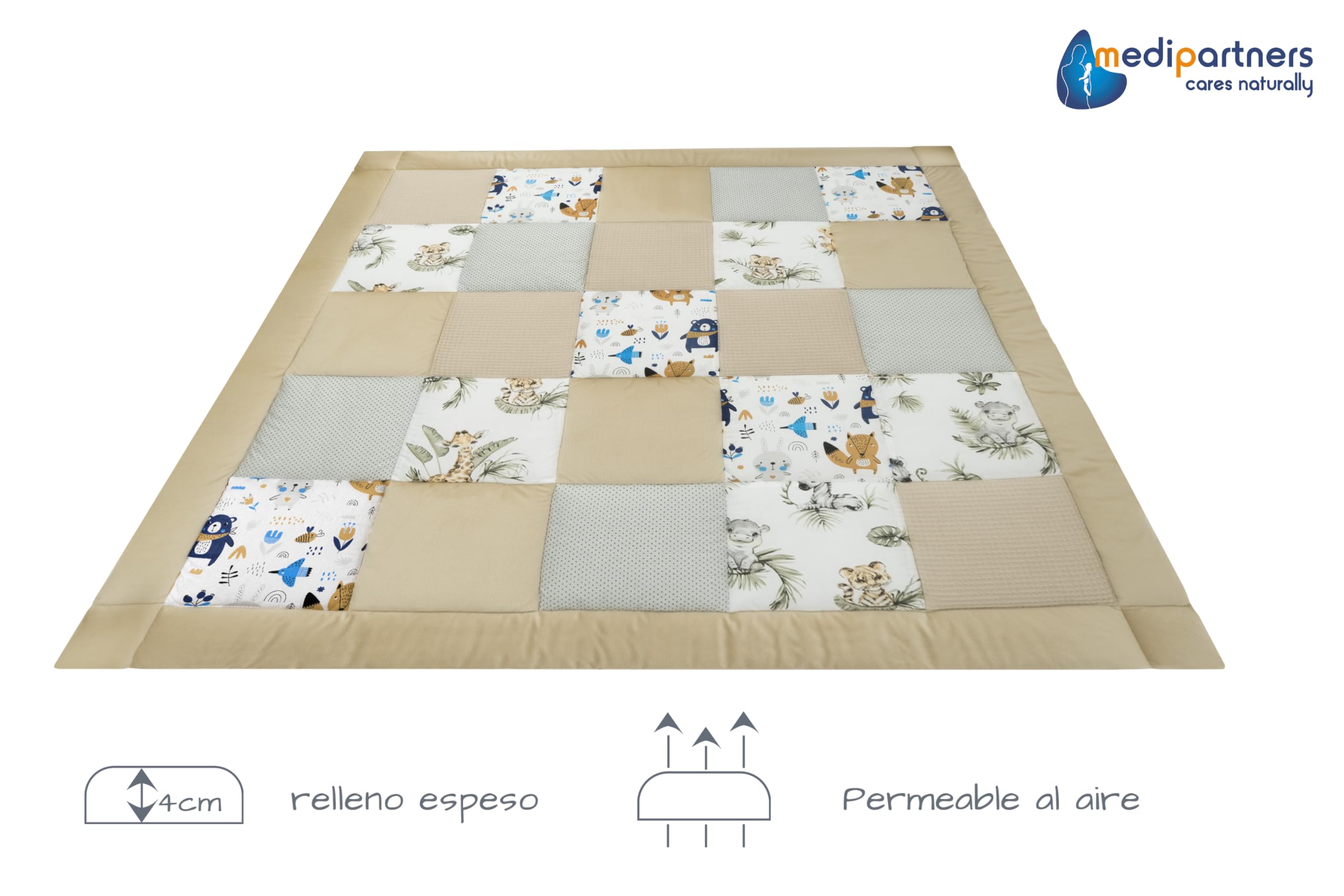 Medi Partners Manta de bebé 100% Algodón 120x120cm Multifuncional Grueso Suave Alfombra de Juego Inserto Parque