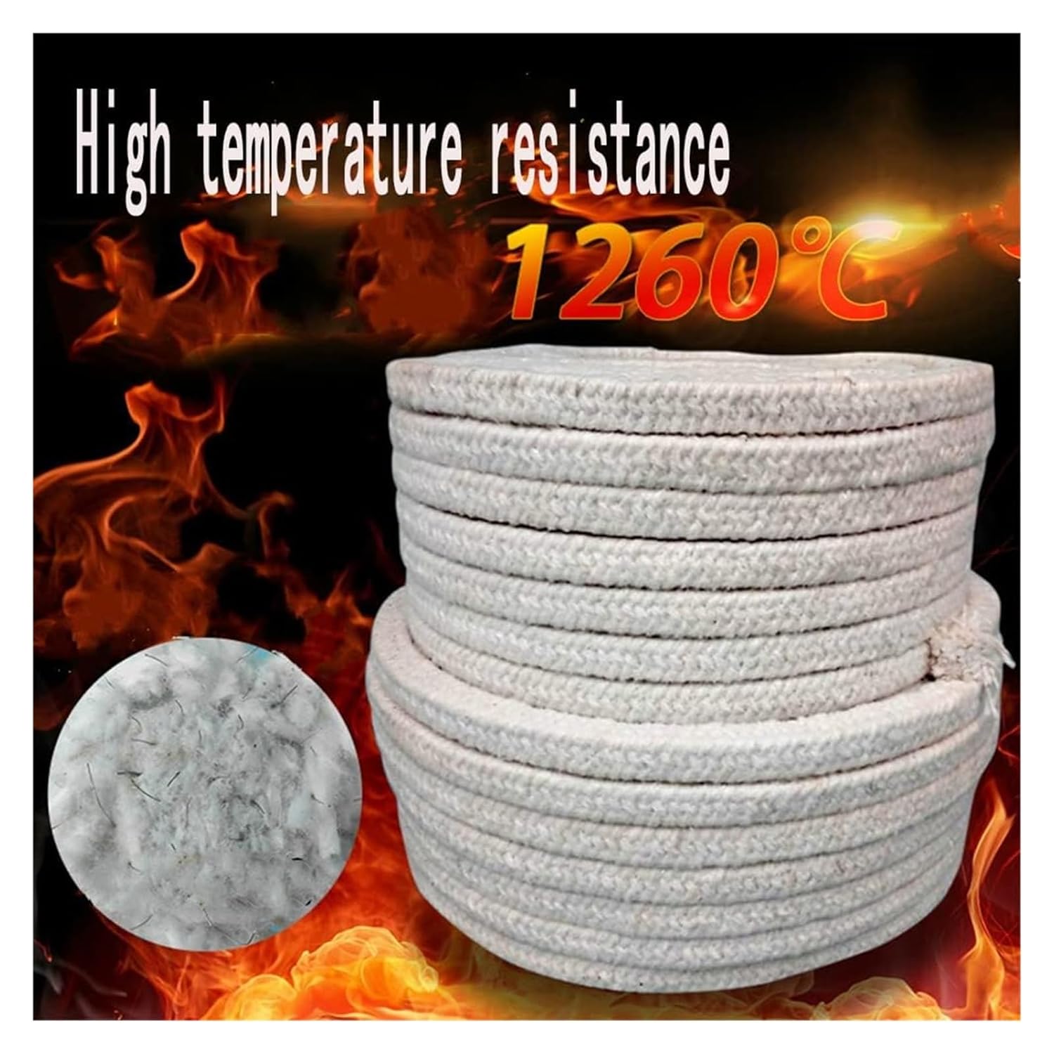 Stove Rope, Ceramic Fiber Gasket Square Braid for Fire Boiler Furnace Casting(22x22/mm*1m)
