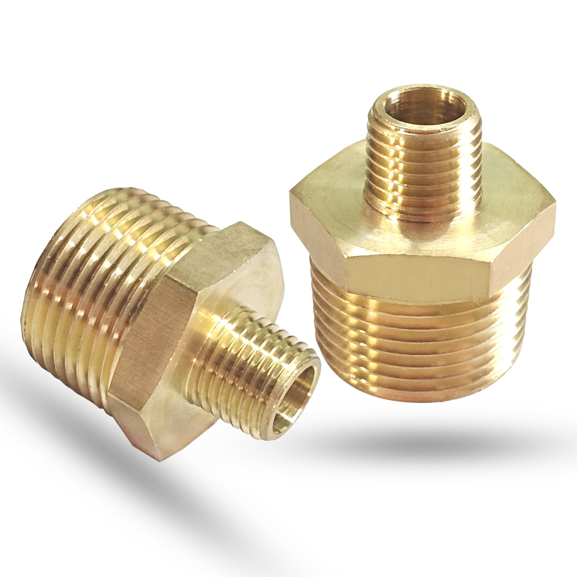 2PCS NPT Male Threaded Reducing Nipple Pipe Fitting Adapter, Brass Hex Nipple Reducer, Heavy Duty Pipe Reducer Straight Connector (3/4" x 1/4")
