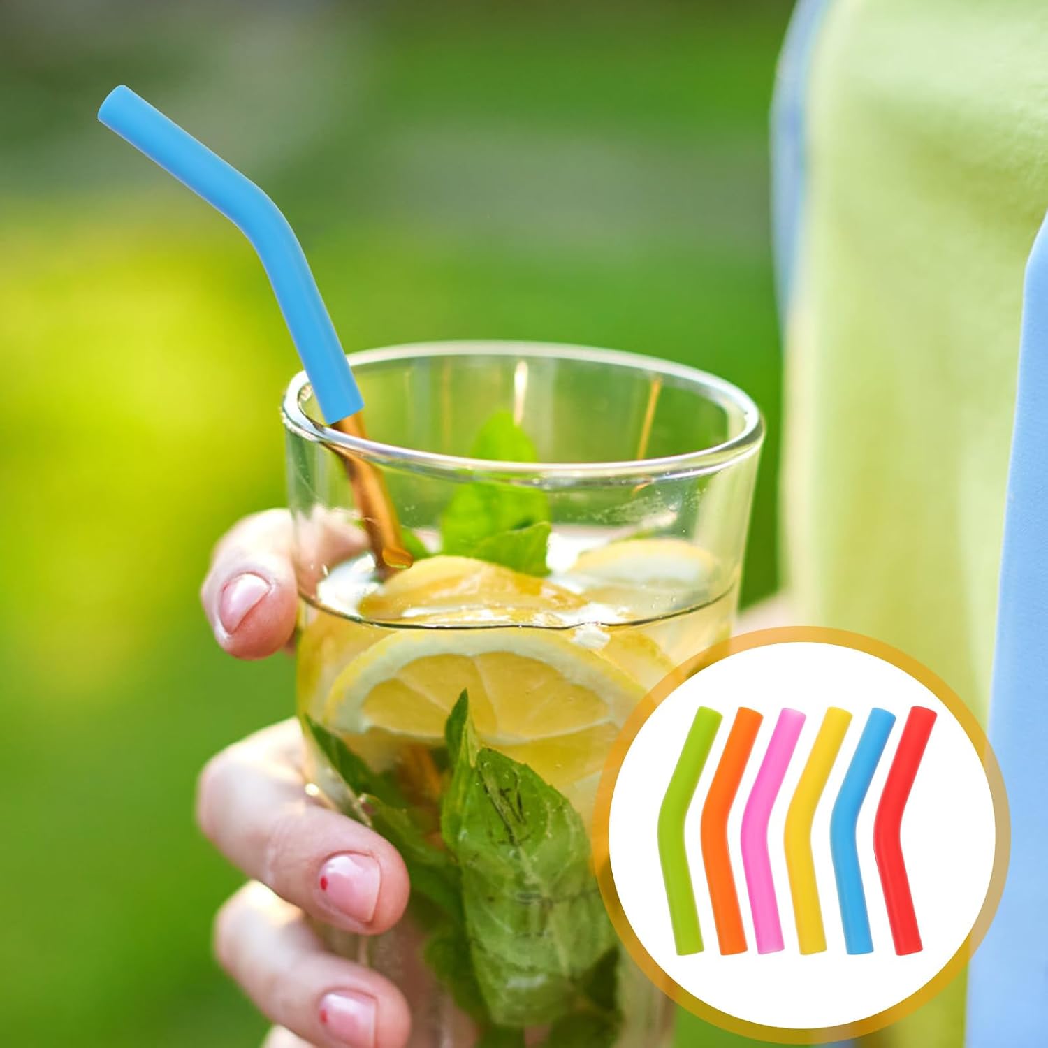 CHILDWEET 24pcs Silicone Straw Cover and Stainless Steel Straw Tips Set 8mm Inner Diameter Reusable Drinking Tip Covers for Cocktail Tumbler and Party Use