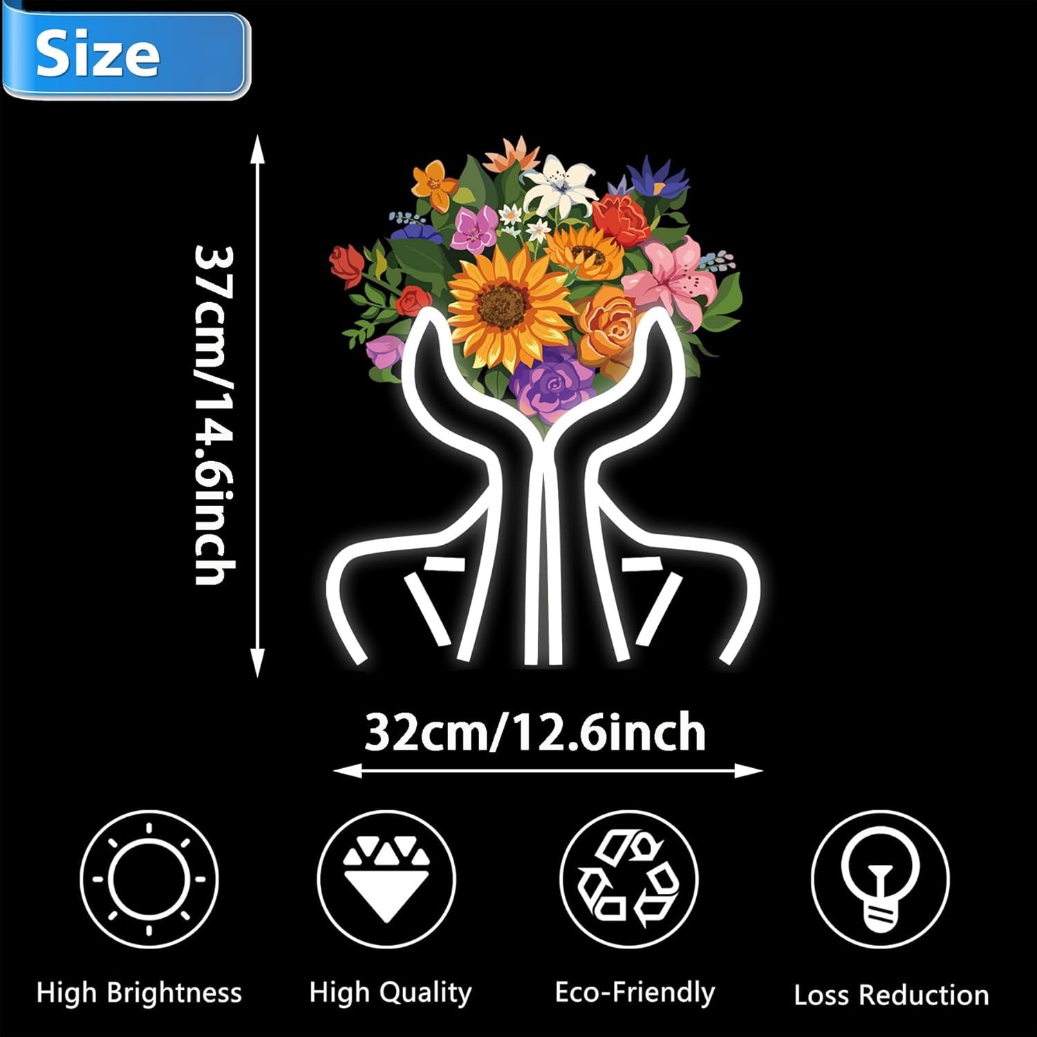 Hand Bouquet Neon Lights,LED Hand Bouquet Neon Signs for Wall Decor, Neon Light Sign Neon Room Decor,USB Night Lights for Bedrooms,Shops,Florists,Bars,Parties,Wedding,Holiday Gifts(white/12.6*14.6in)