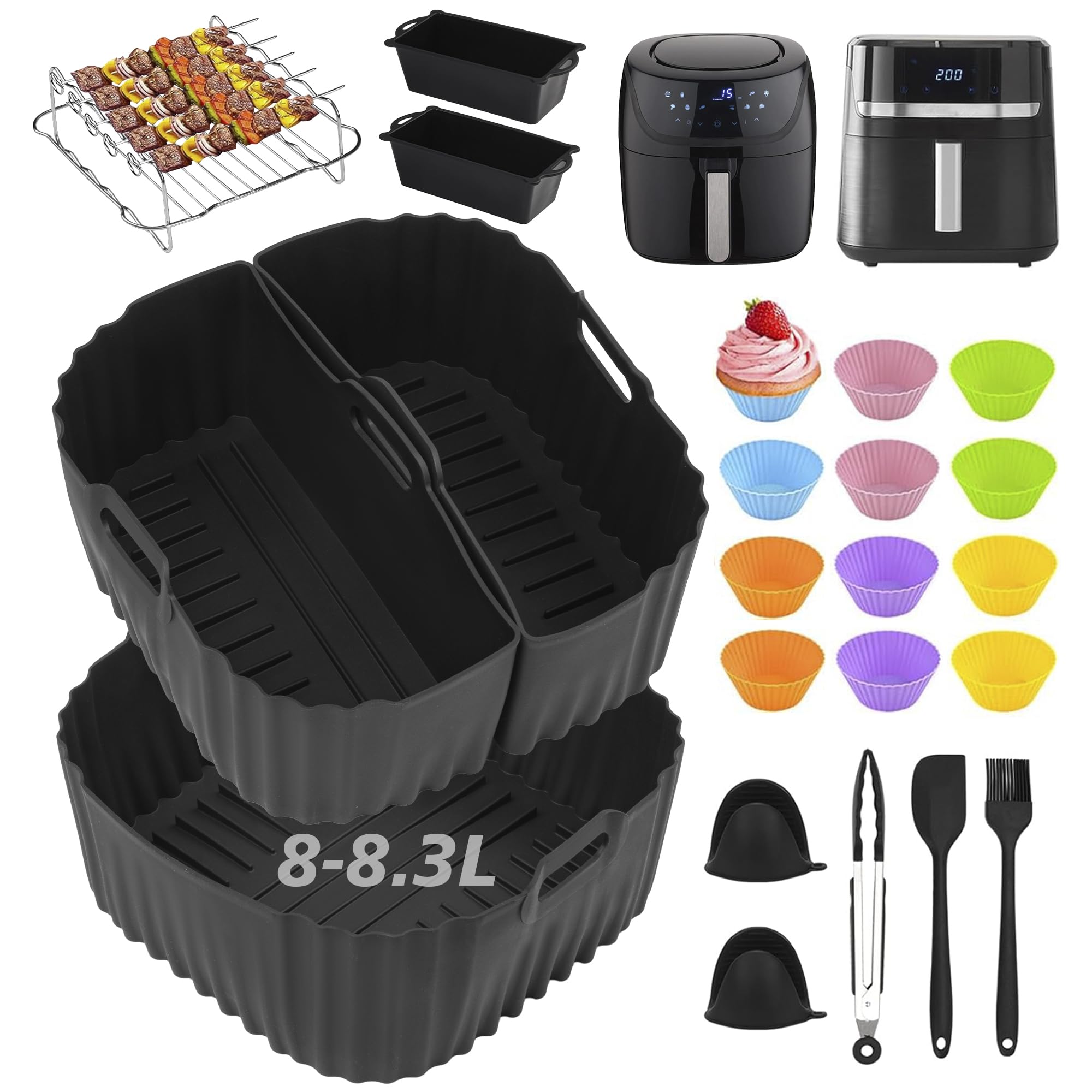 28PCS Silicone Mould Accessories Air Fryer for Russell Hobbs Air Fryer xxL 8L 8.3L Reusable Silicone Mould Air Fryer for Russell Hobbs 8L SatisFry 27170-56 Silicone Liners