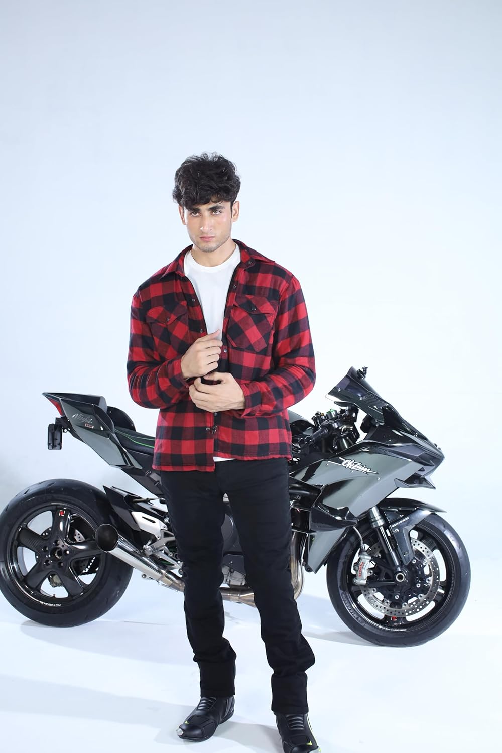Armored Motorcycle Flannel Shirt for Men – Reinforced with Twaron® Aramid Fiber, CE Armor (Shoulders, Elbows, Back)