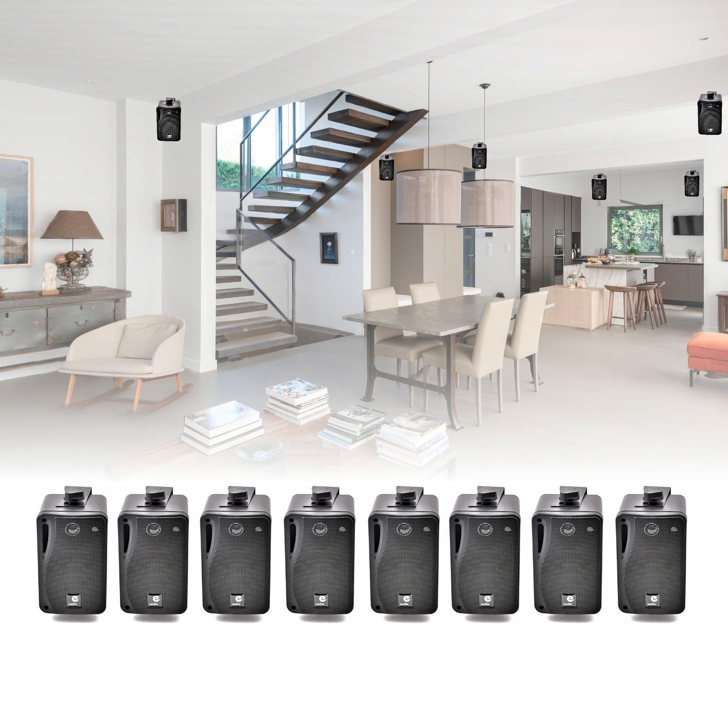 LTC - Pack HiFi Ampli Bluetooth Stéréo USB SD LTC MFA1200USB-BT-BL 2x50W - 8 Mini Enceintes B416B 80W - Magasin Commerce Restaurant