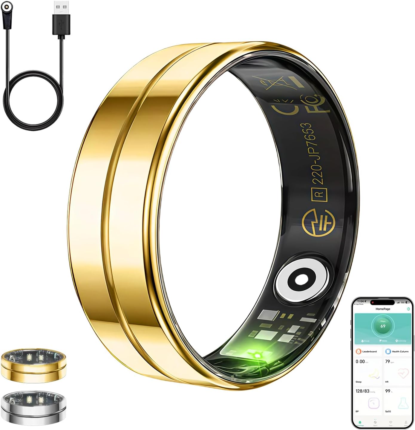 White Elephant Gifts for Adults, Smart Ring, Christmas Birthday Gifts for Women Men Boyfriend Husband Wife,Valentines Day Gift for Him Her, Anniversary Health Gift Gold 9