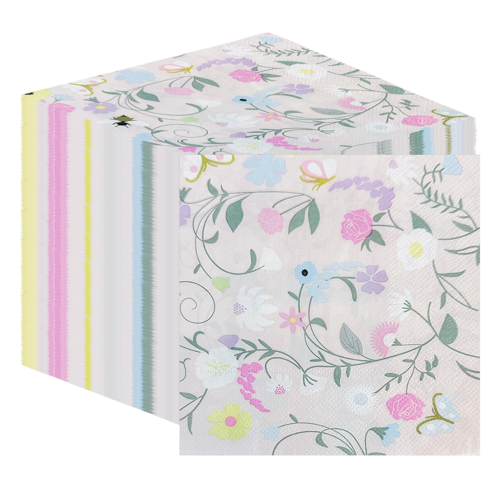Flintronic 40 PCS Soft Paper Floral Napkins, 2ply 33cm, Colorful Flower Patterned Serviettes Tissue, Spring Wildflower Floral Napkins for Tea Parties Birthday Weddings Baby Shower Party Decorations