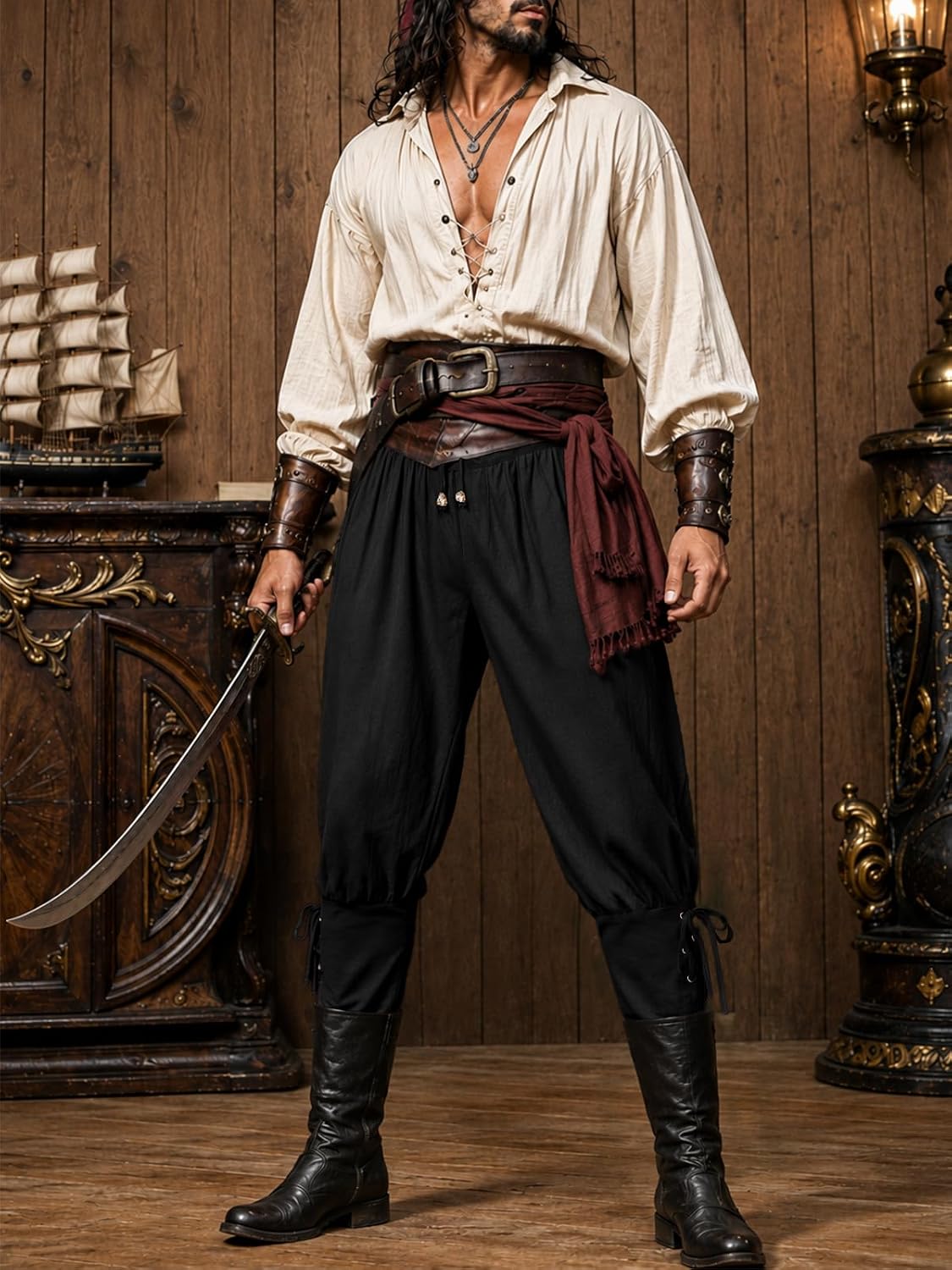 Yousify Mens Medieval Pants Renaissance Viking Pirate Costume Pants