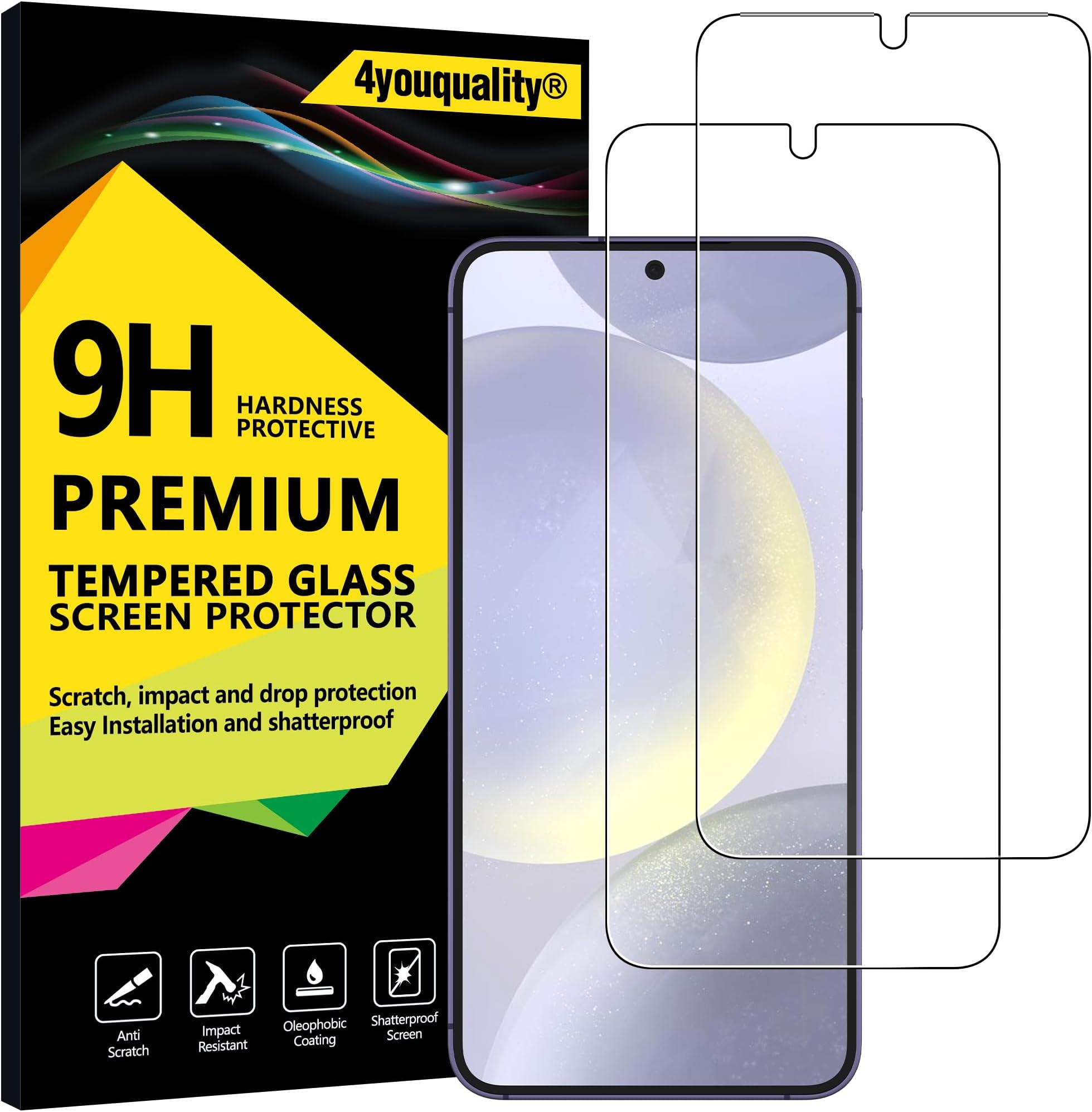 4youquality Screen Protector for Samsung Galaxy S24 5G (6.2-Inch), Tempered Glass Film, 2-Pack, [LifetimeSupport][Impact-Resistant][Anti-Scratch]