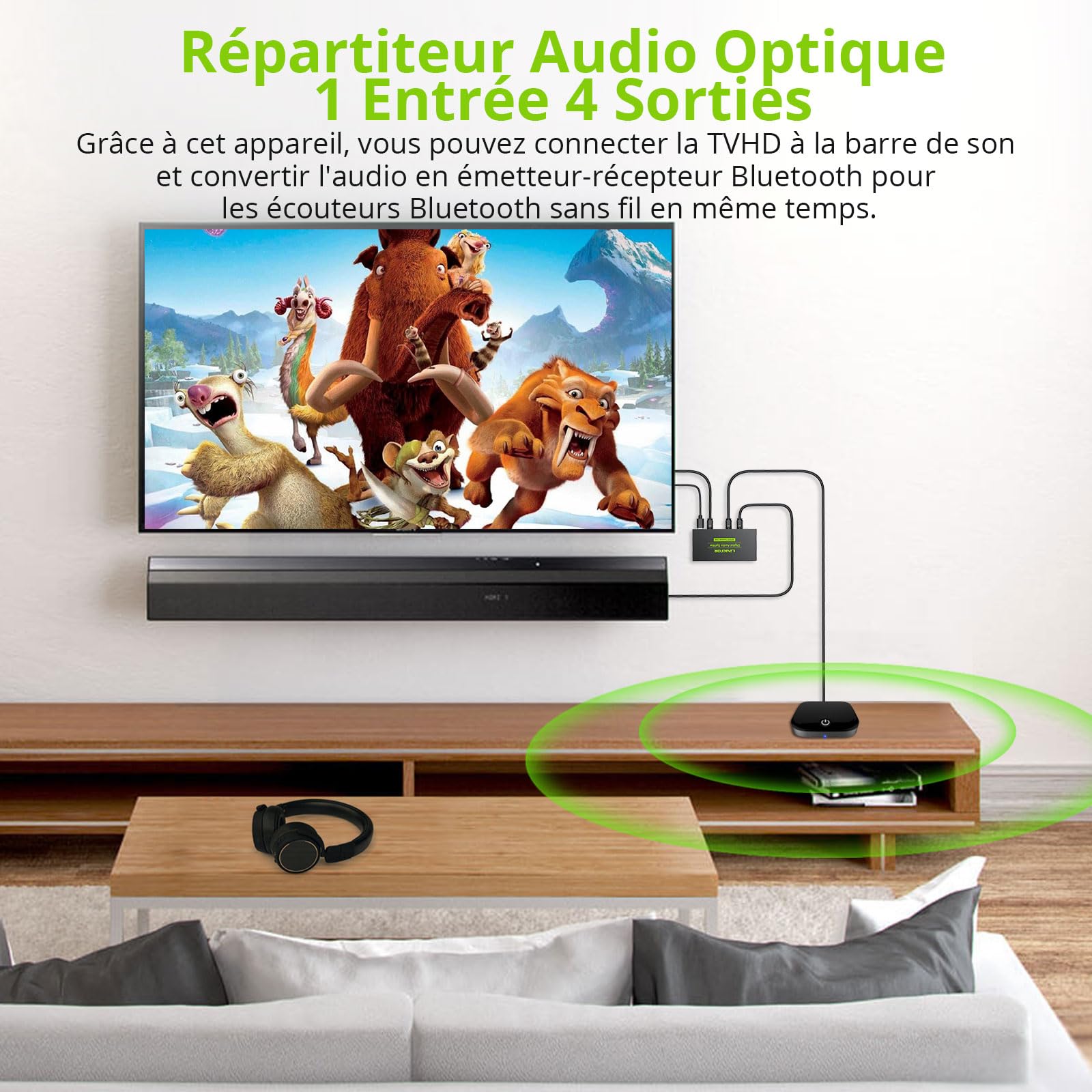 Switch Optique Audio, LiNKFOR 4x1 Commutateur Audio Toslink SPDIF Fibre Optique Numérique Switch Splitter Audio Support LPCM2.0 DTS Dolby-AC3 avec Câble Optique