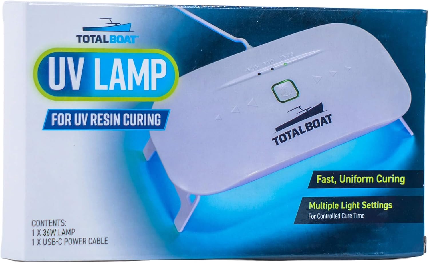 TotalBoat 36W UV Resin Curing Lamp: 24 LEDs, 3 Timers (60s/90s/150s), Large 6x3" Area for Fast Even Cures in Jewelry, Crafts & DIY