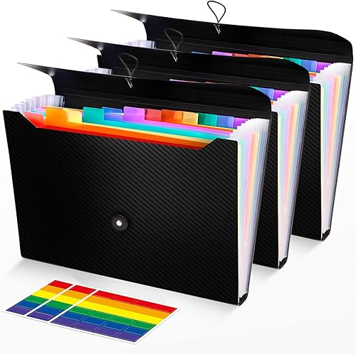 3 carpetas expansibles para archivos, 13 bolsillos, organizador para archivos de acordeón, tamaño carta A4, organizador de recibos de documentos de