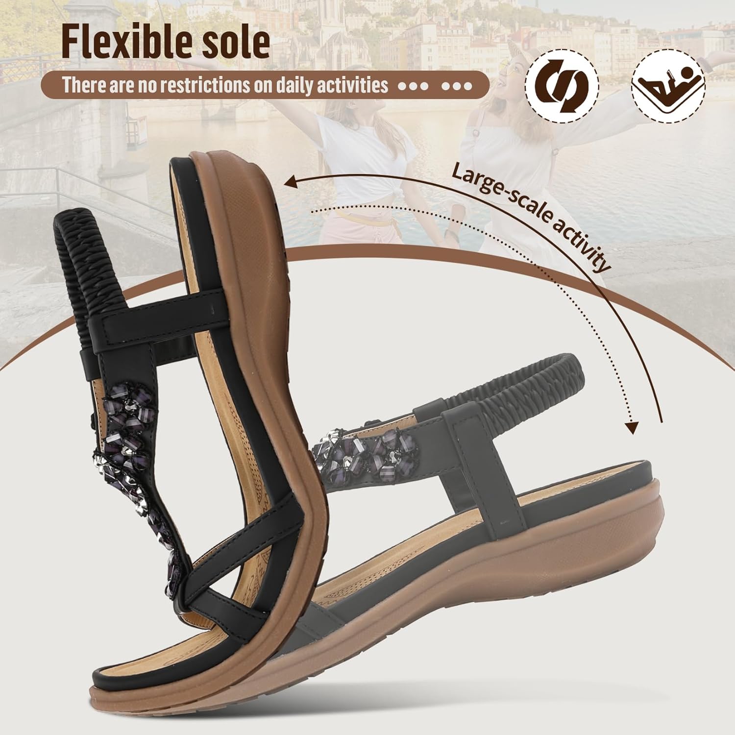 Littleplum Sandals Handmade for Women Arch Support Women's Summer Fashion Non Slip Beach Sandals Comfort Walking Shoes Bohemian Flip Flops Womens Sandals Black Size 6 - Image 4