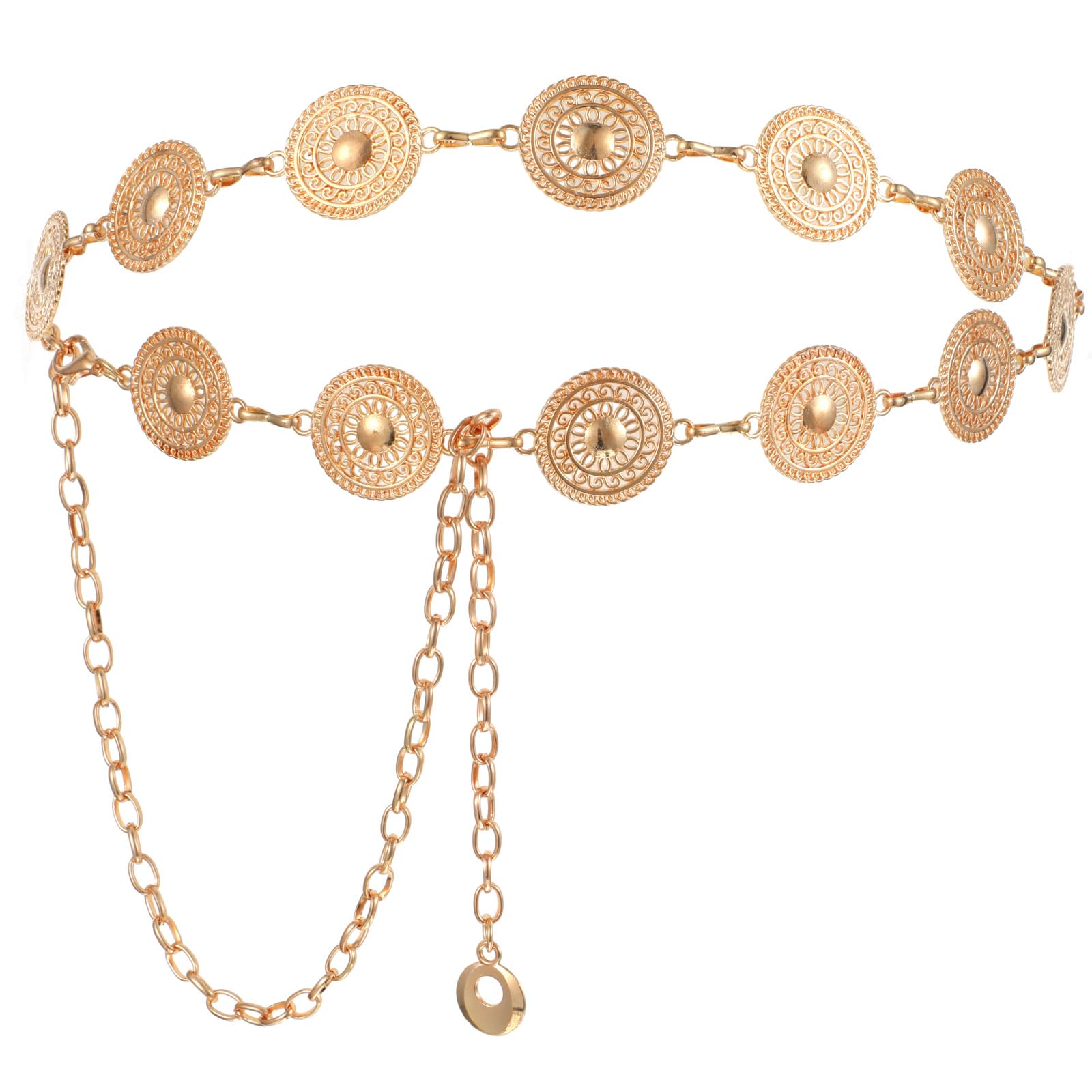 Gold Waist Chain Belt Adjustable Boho Belt Chains for Women Gold Belly Chain Metal Hollow Western Cowgirl Country