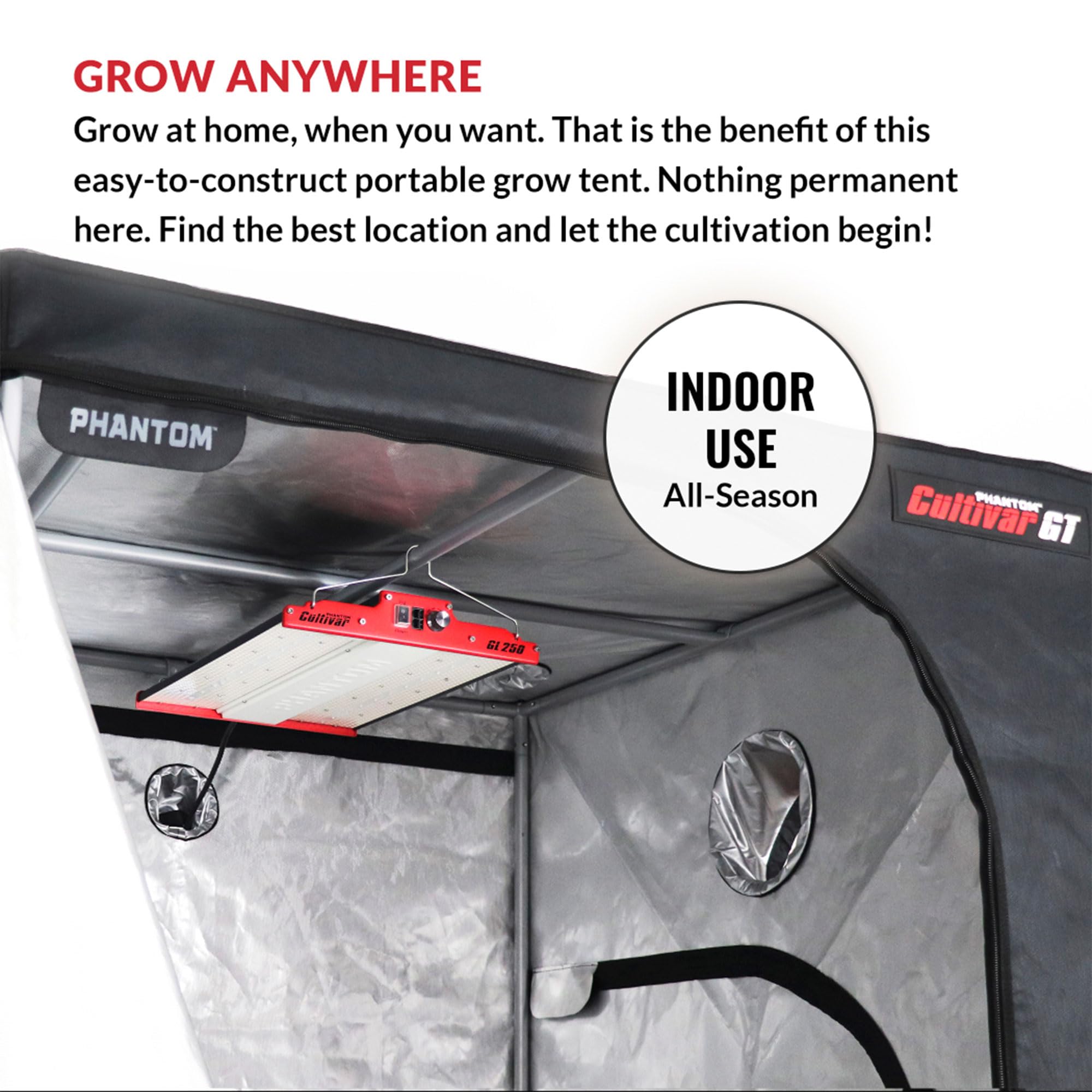 PHANTOM Cultivar GT84 - Tienda de cultivo de acero de 8 x 4 pies con capacidad de peso de 200 libras, mylar de diamante de alta reflectividad y cremalleras SBS auténticas