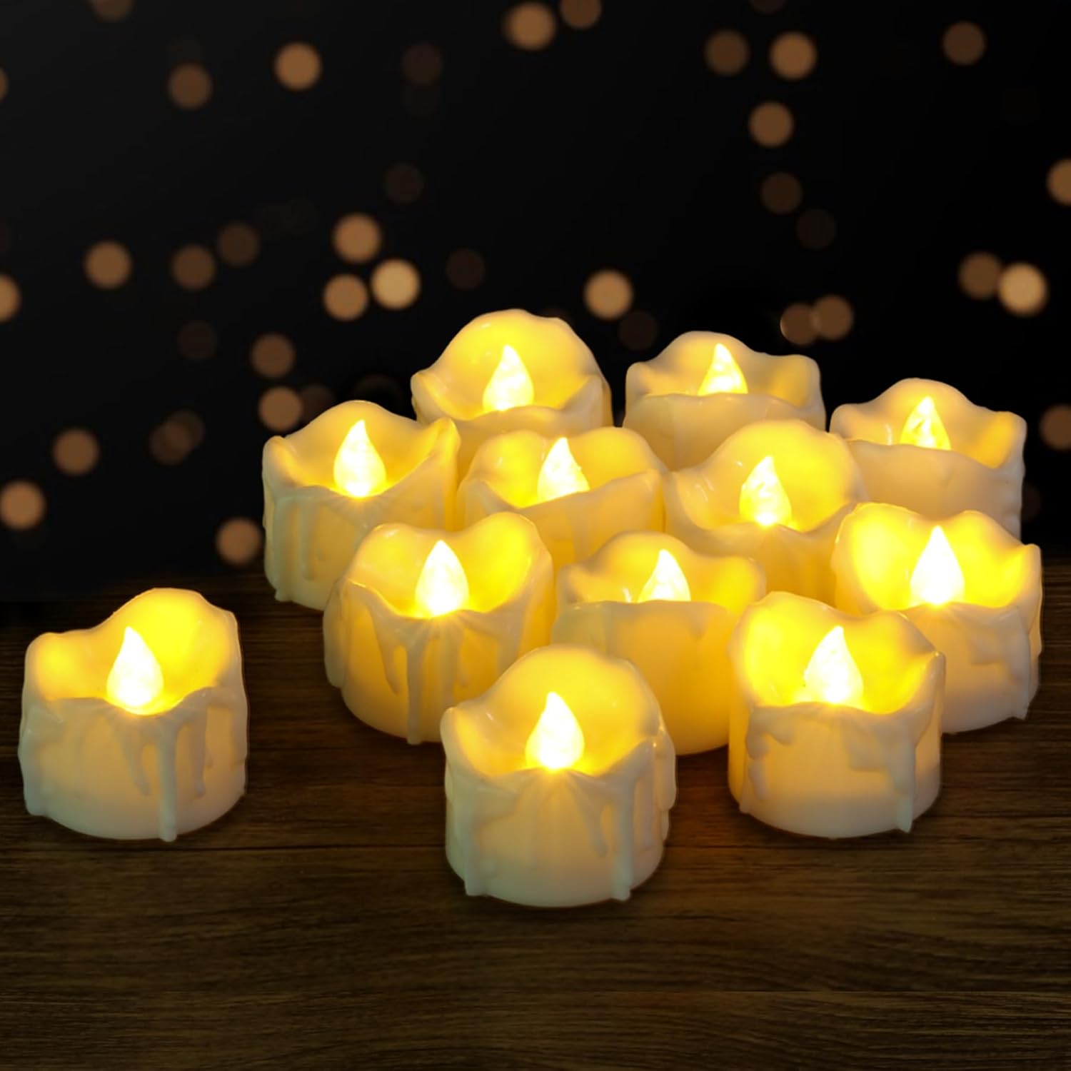 12 Pack LED Timer Tea Lights Battery Operated, Flameless Flickering Timer Votive Tealight Fake Candle Bulk for Christmas Halloween Decorations