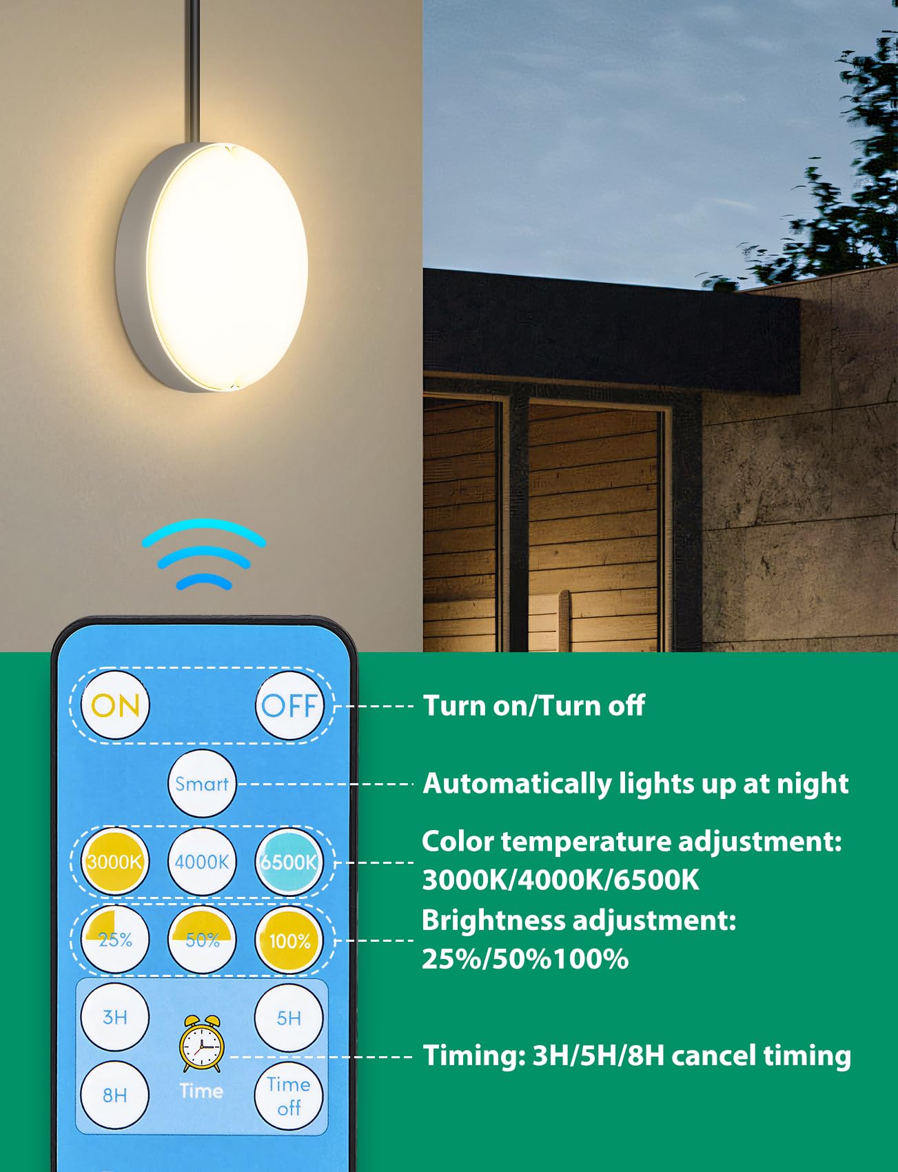 Aigostar Zewnętrzne lampy solarne 50 W, LED, z pilotem zdalnego sterowania, IP65, regulowana temperatura barwowa 3000 K/4000 K/6500 K, lampa sufitowa do użytku wewnątrz i na zewnątrz, z kablem o