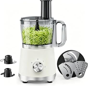 Simple Deluxe Food Processor 10.5 Cup, Multi-Functional Vegetable Choppers Food Grinder with Slicing Shredding Chopping Kneading, Suitable for Smoothie Fruit Dough, 2.6QT, White