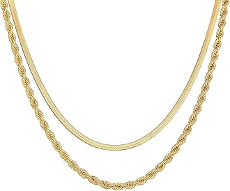 Freekiss Herringbone Necklace for Women,Dainty Gold Necklace,14k Gold Plated Snake,Gold Chain Choker Necklaces,Simple Gold Layered Necklaces,Gold Jewelry Gift for Women