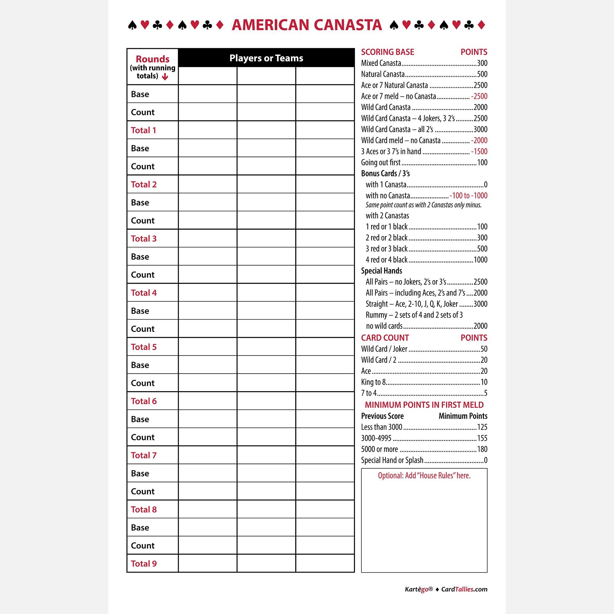 American Canasta Score Pads (3 Pads, 50 Sheets Each) Enjoy The Original. Made in The USA.