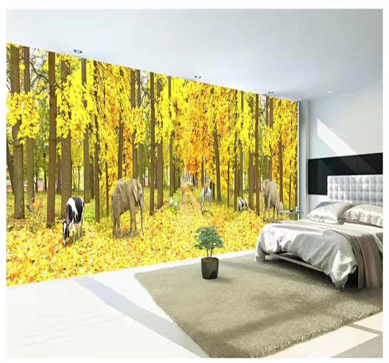 Beautiful Autumn Yellow Ginkgo Leaves Animals Landscape 3D Wallpaper Easy Install Feature Office Living Room Sofa Bedroom TV Background Wall Decoration-200cm×140cm